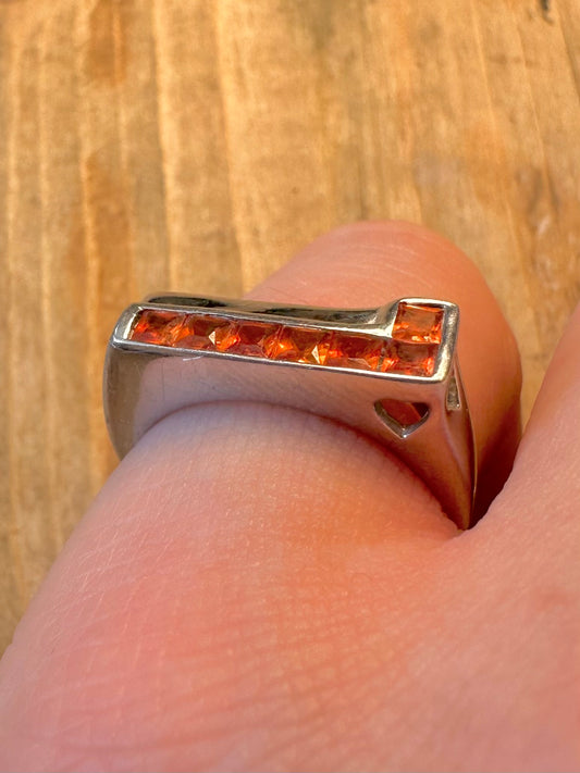 Orange Stone Line with Heart Cut Out 925 Sterling Silver Size O Ring