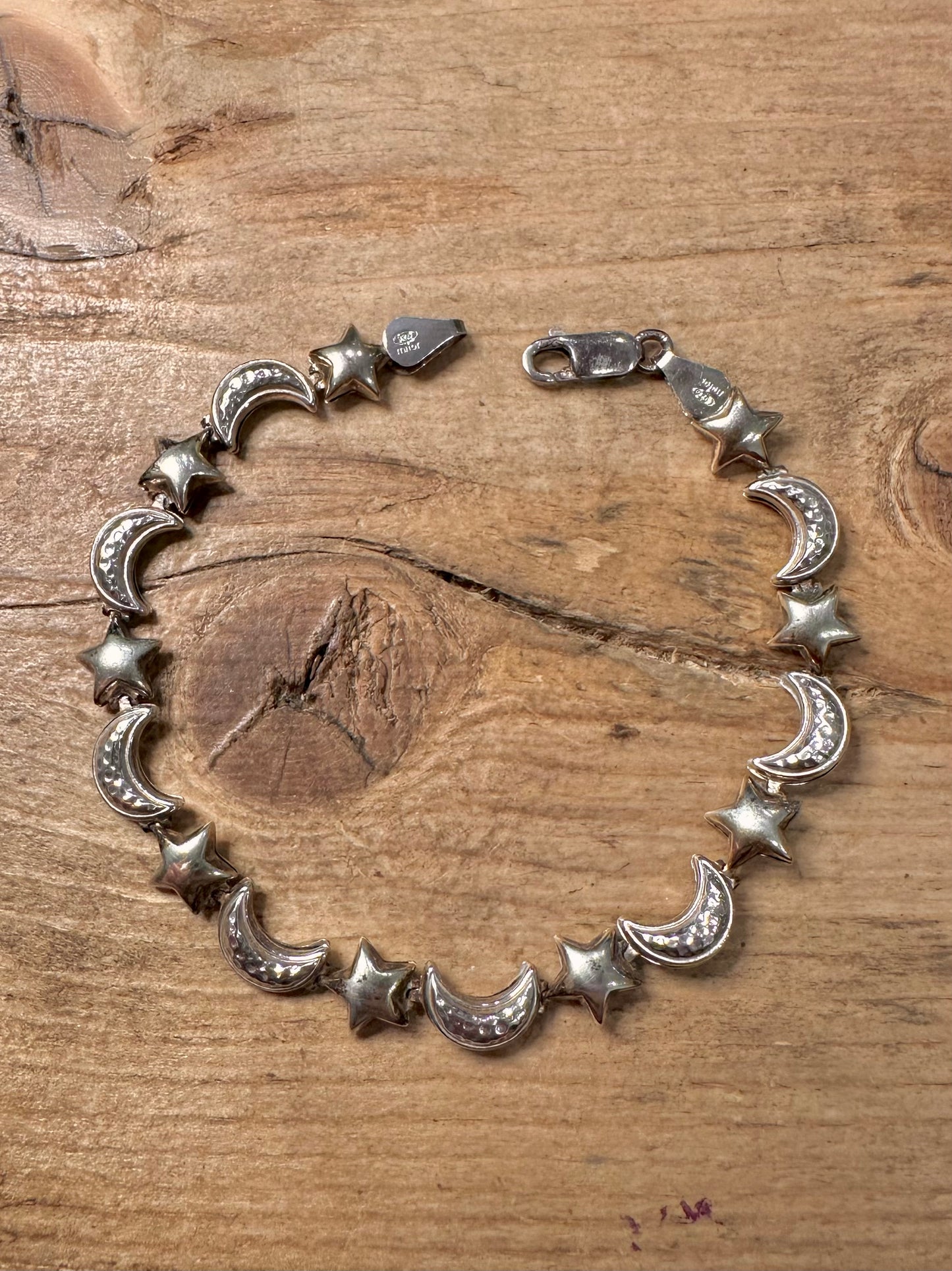 Vintage Star and Moon 925 Silver Milor Italy 7.5 inch Bracelet