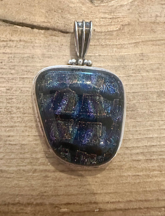 Abstract Large Glass Foil 925 Silver Pendant