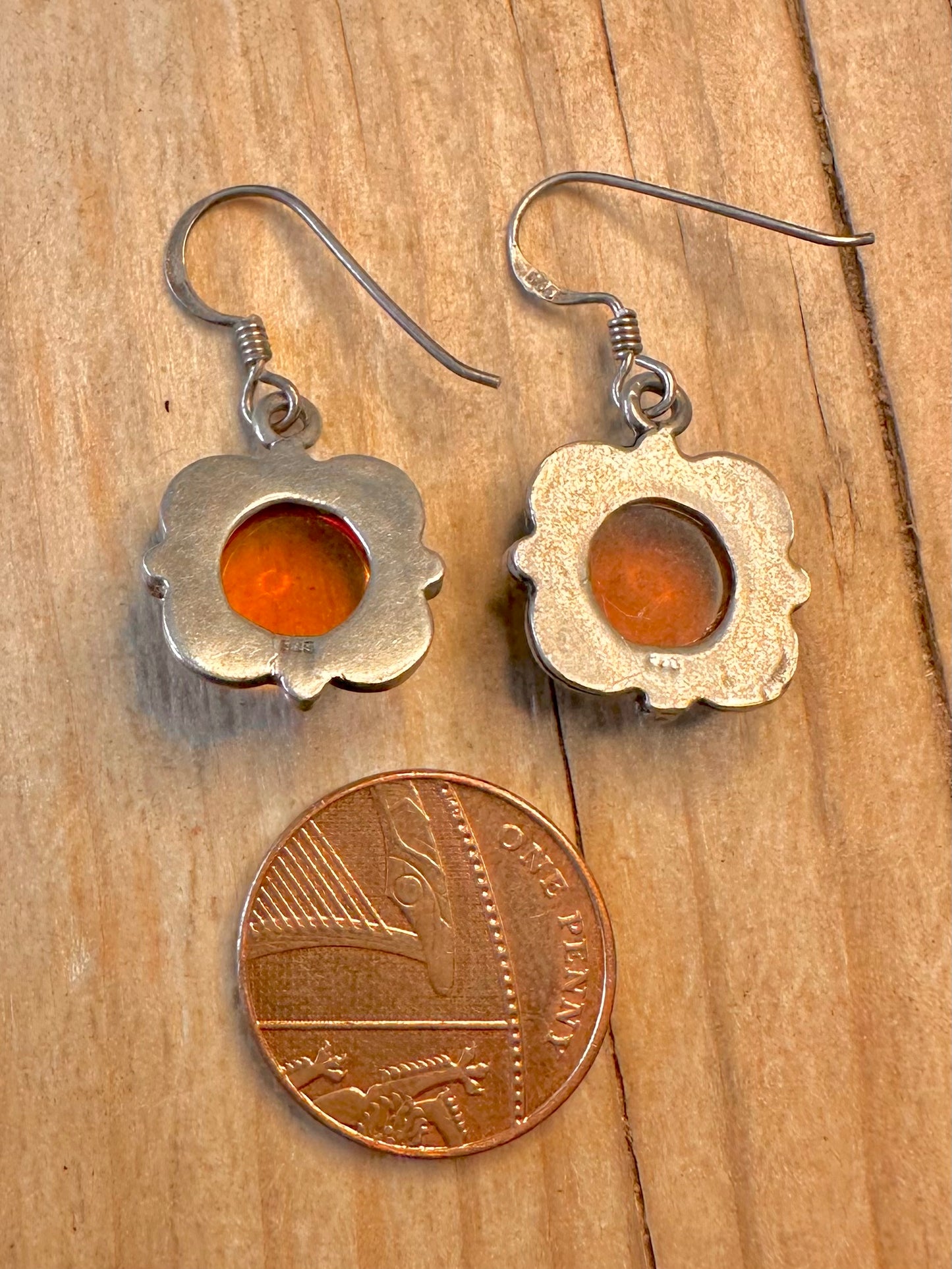 Vintage Amber Flower 925 Sterling Silver Earrings