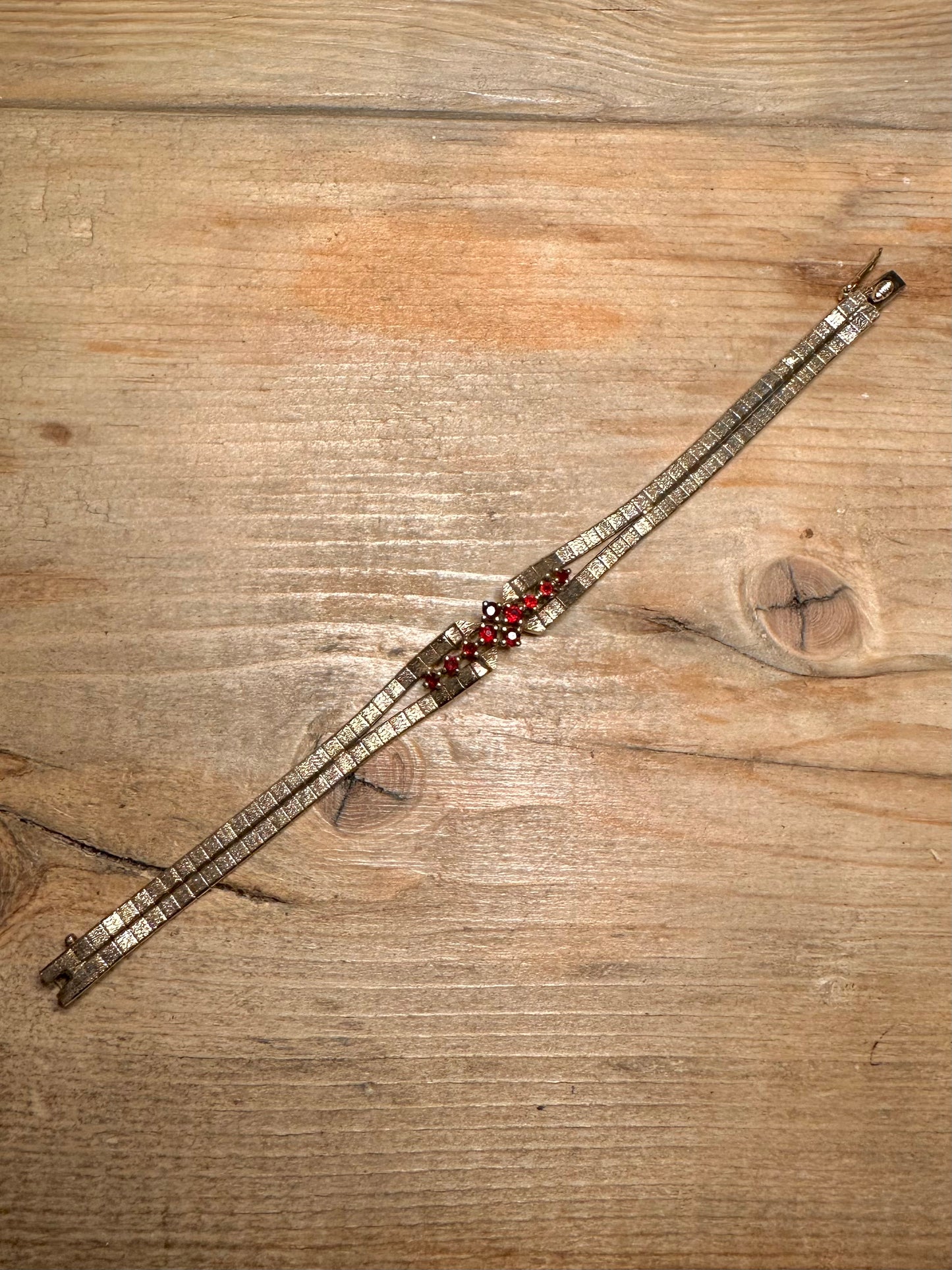 Vintage Garnet Gold on 925 Silver 6.5 inch Bracelet
