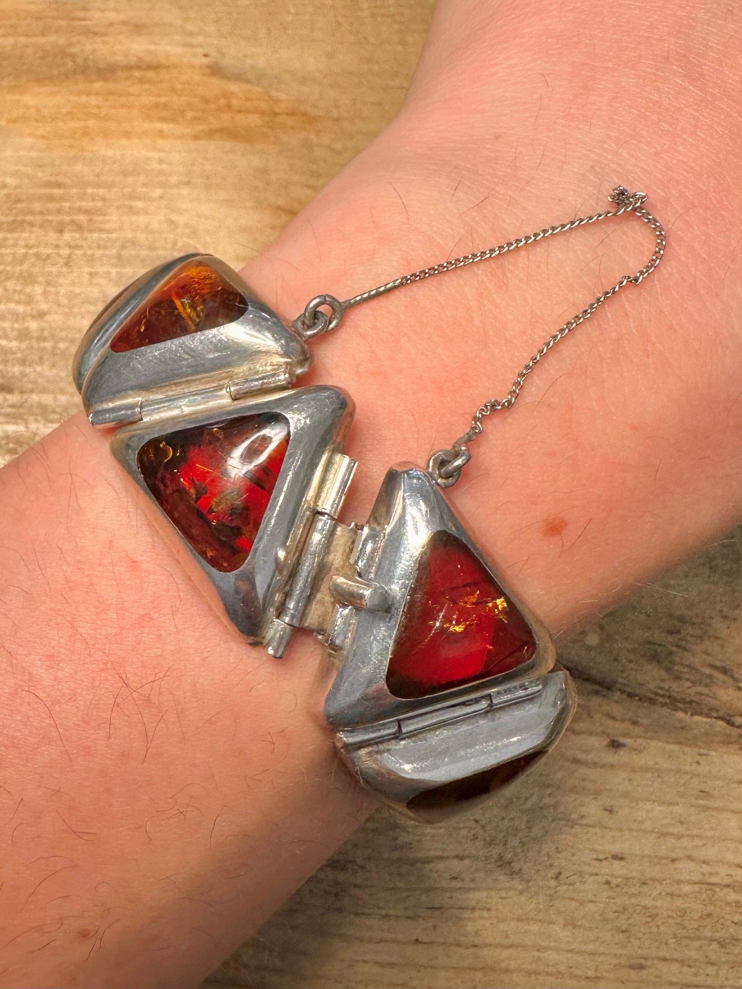 Vintage Abstract Amber Polish Maker MTM 925 Silver 6.5 inch Bracelet