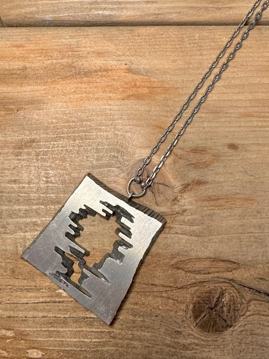 Brutalist Sten and Laine Finnish Style 925 Silver Pendant and 35 inch Necklace