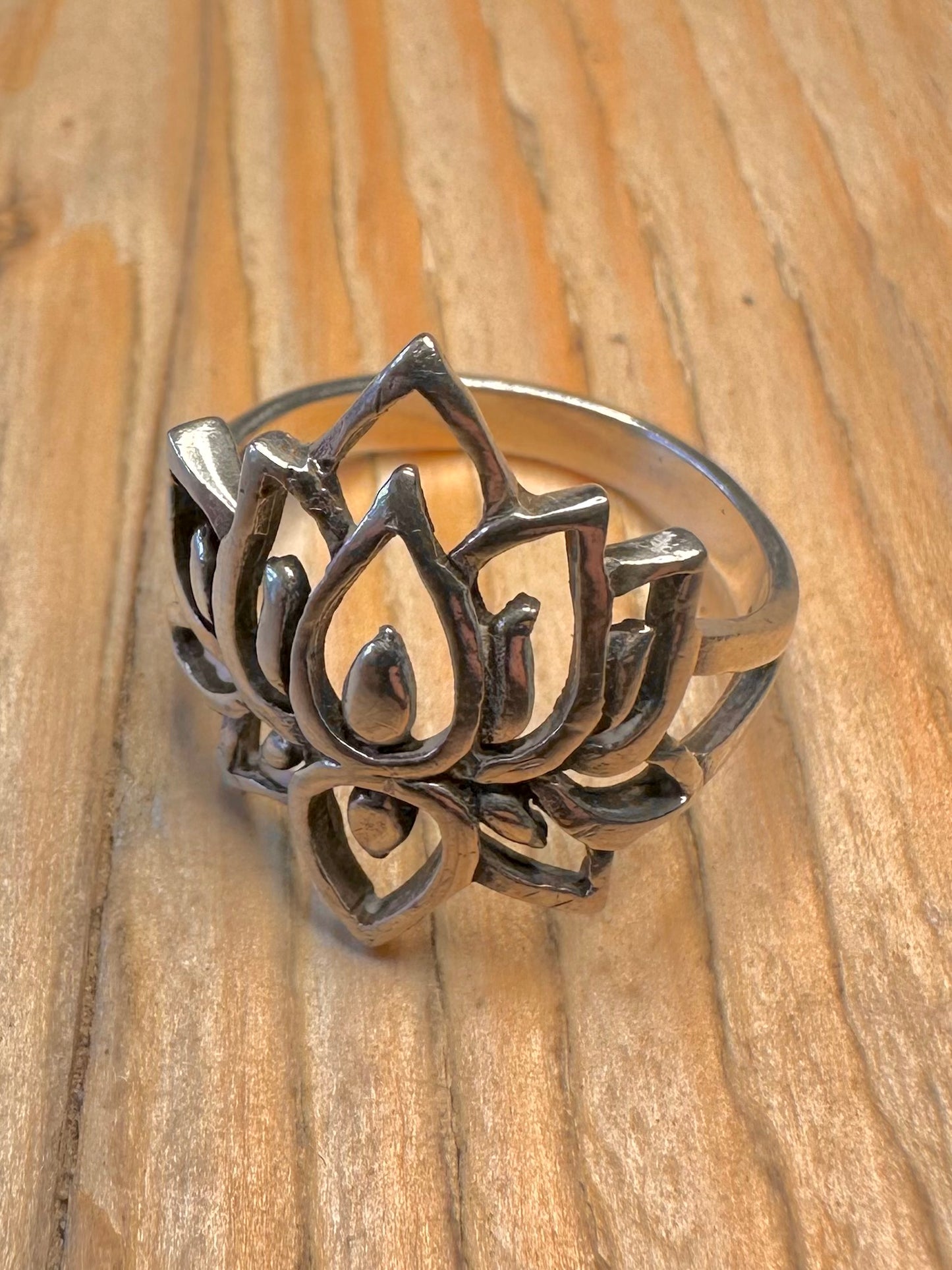 Vintage Lotus Flower 925 Sterling Silver Size R Ring