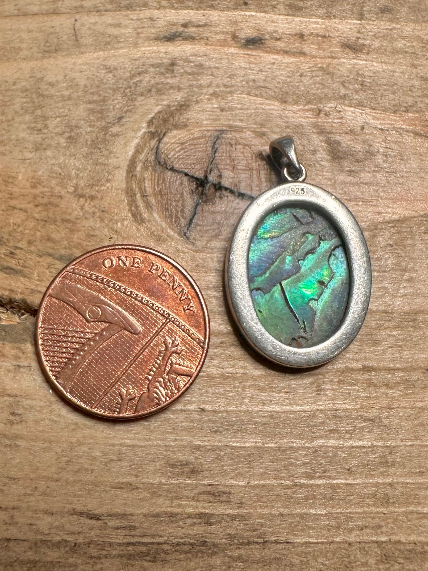 Vintage Abalone Oval 925 Silver Pendant