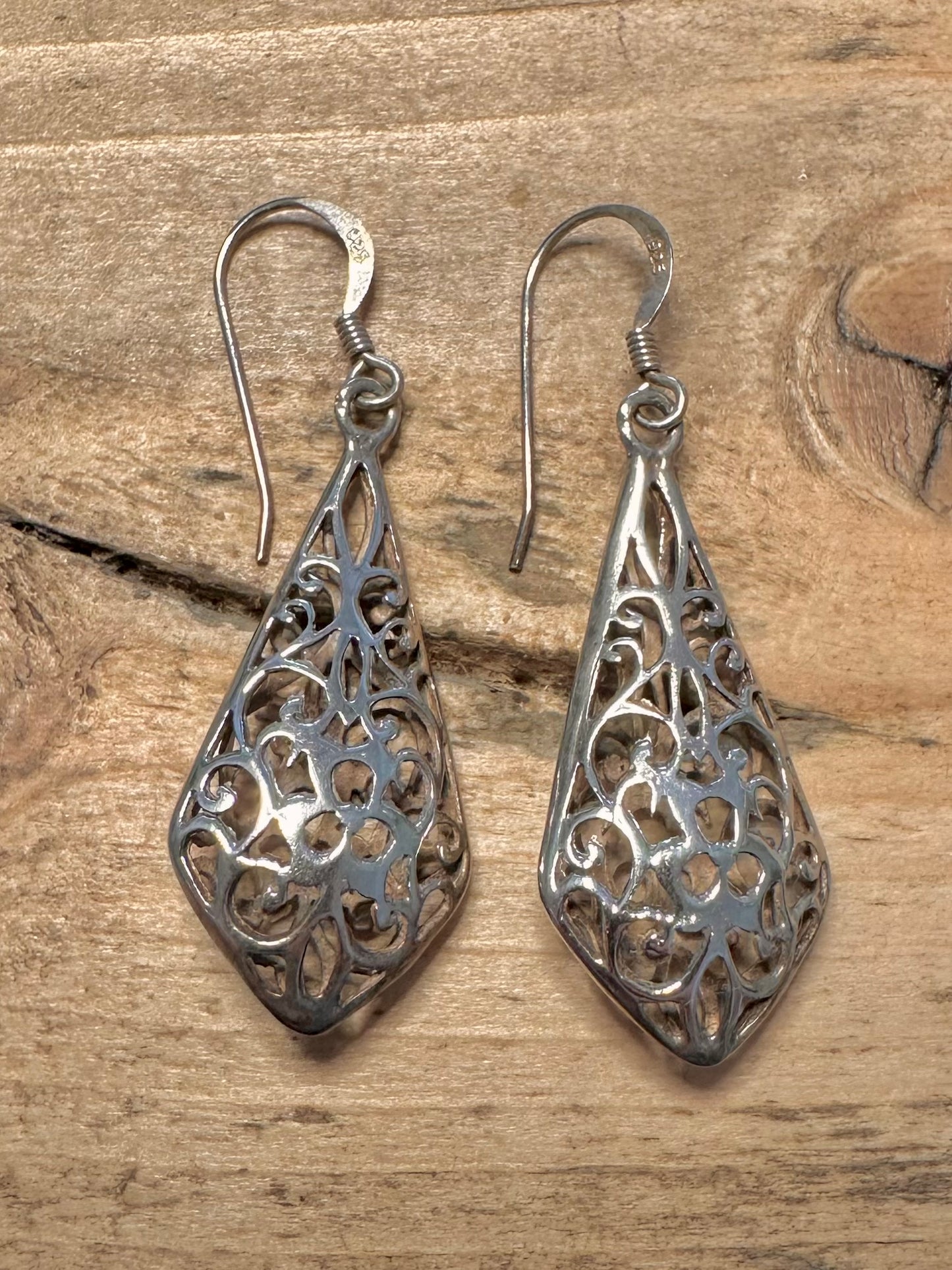 Vintage Two Sided Filigree 925 Silver Earrings