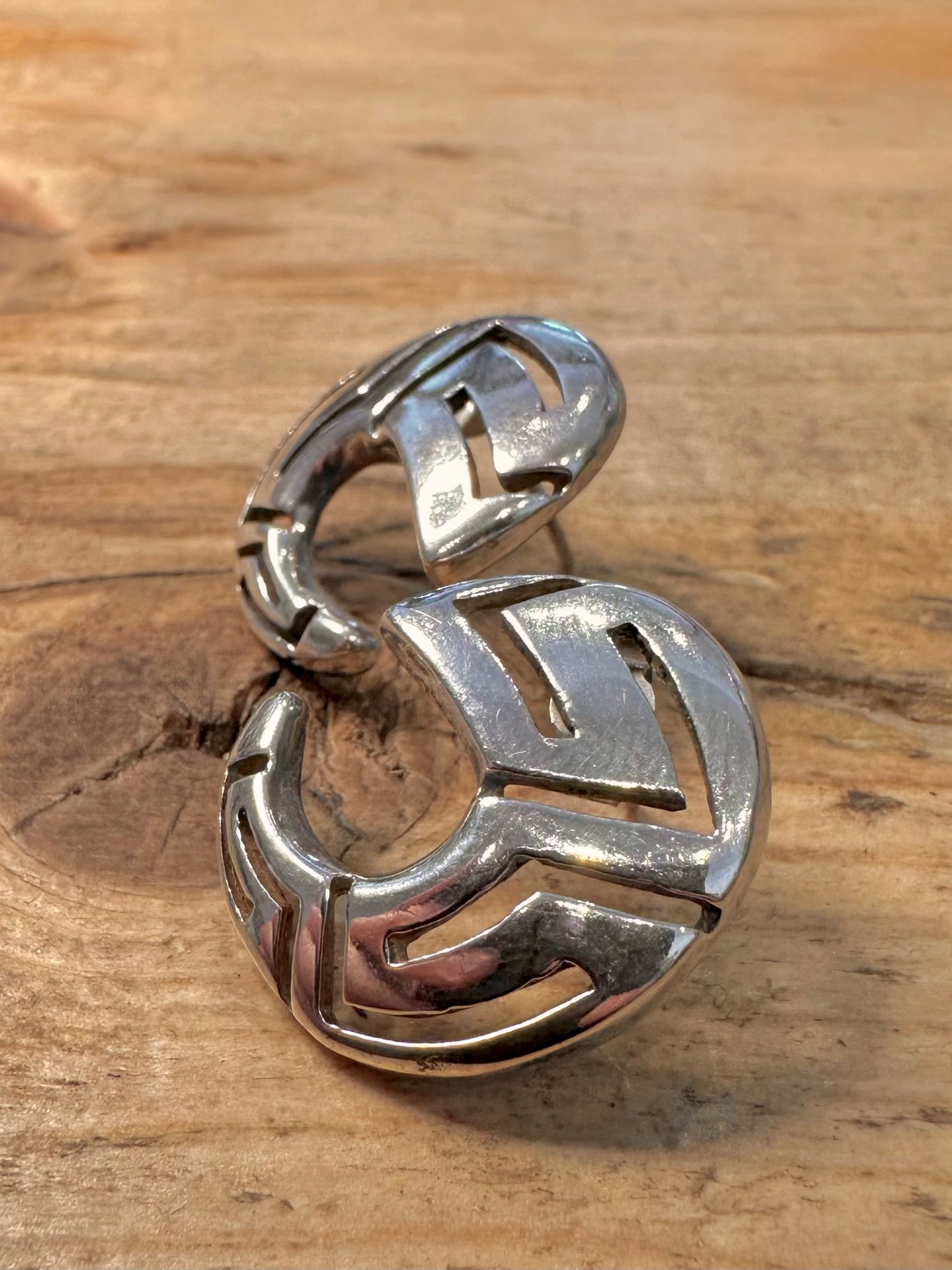 Abstract Greek Key Stud 925 Silver Earrings