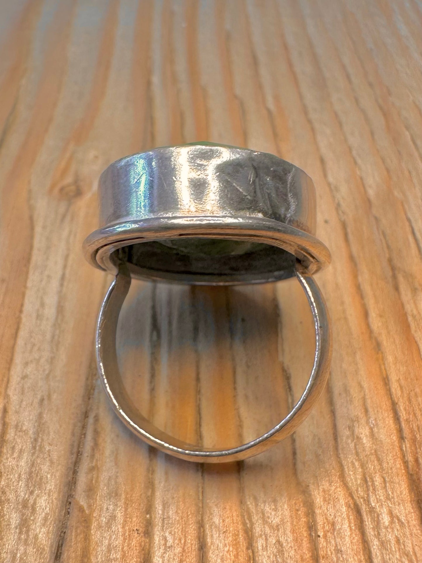 Vintage Large Green Stone 925 Sterling Silver Size Q Ring