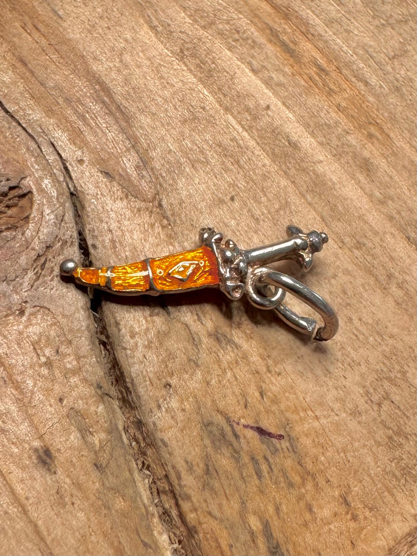 Vintage Enamel Dagger 925 Silver Pendant