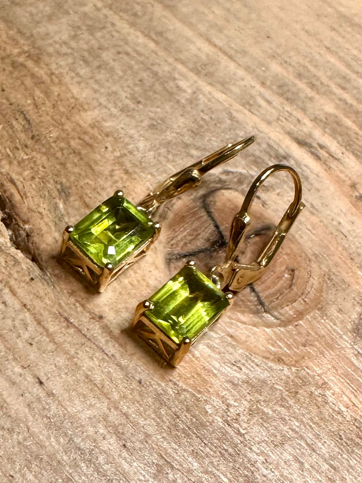 Modernist Green Gemstone Gold on 925 Silver Earrings