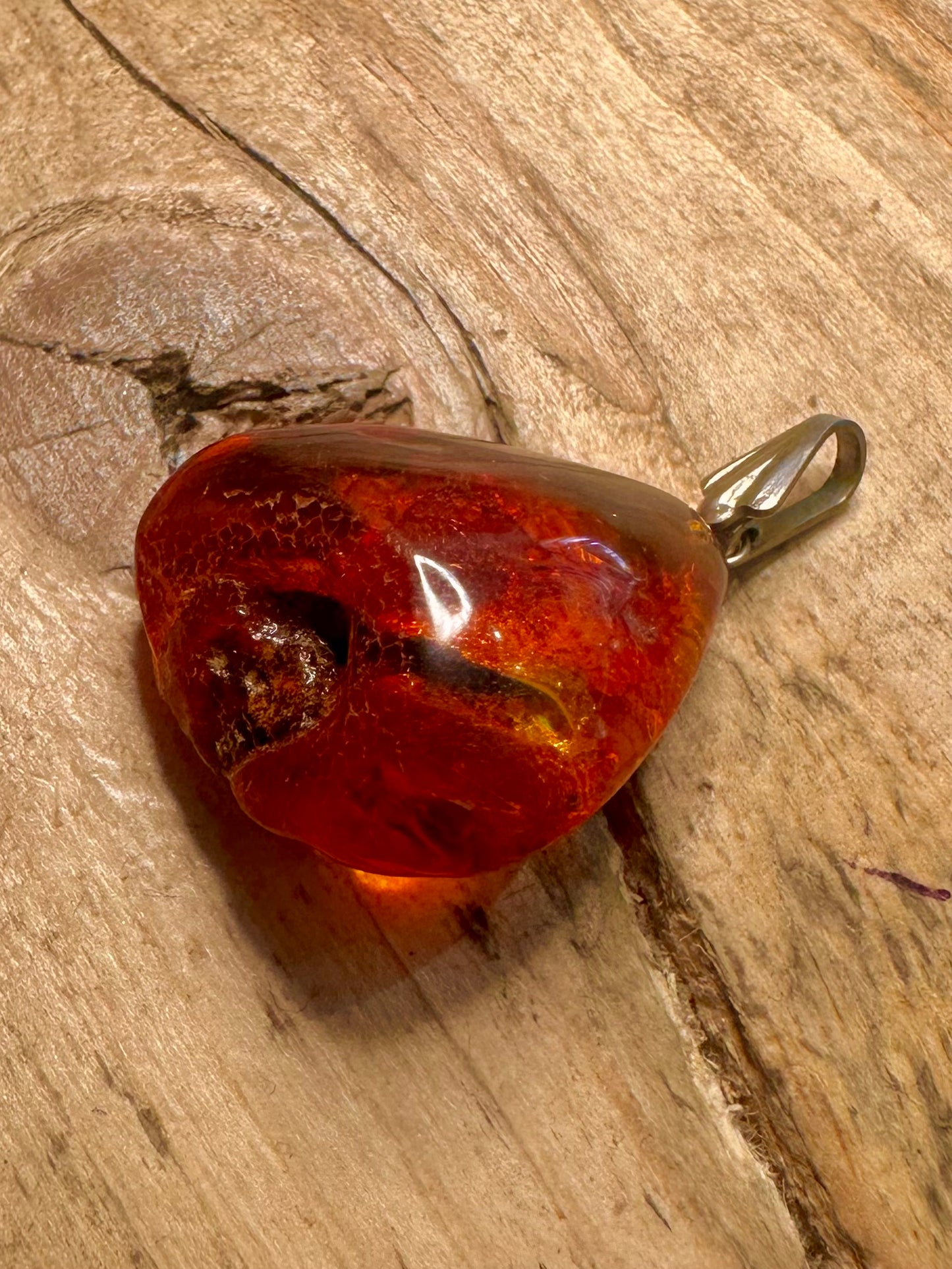 Vintage Raw Amber 925 Silver Pendant