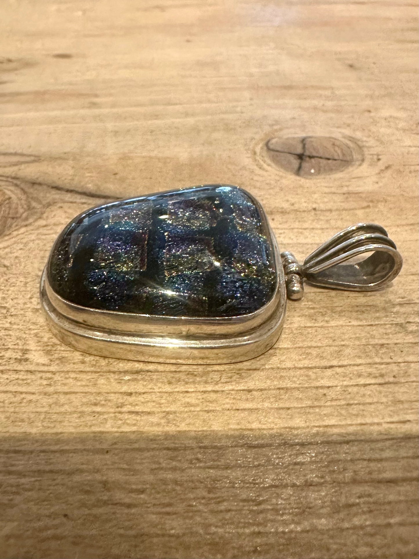 Abstract Large Glass Foil 925 Silver Pendant