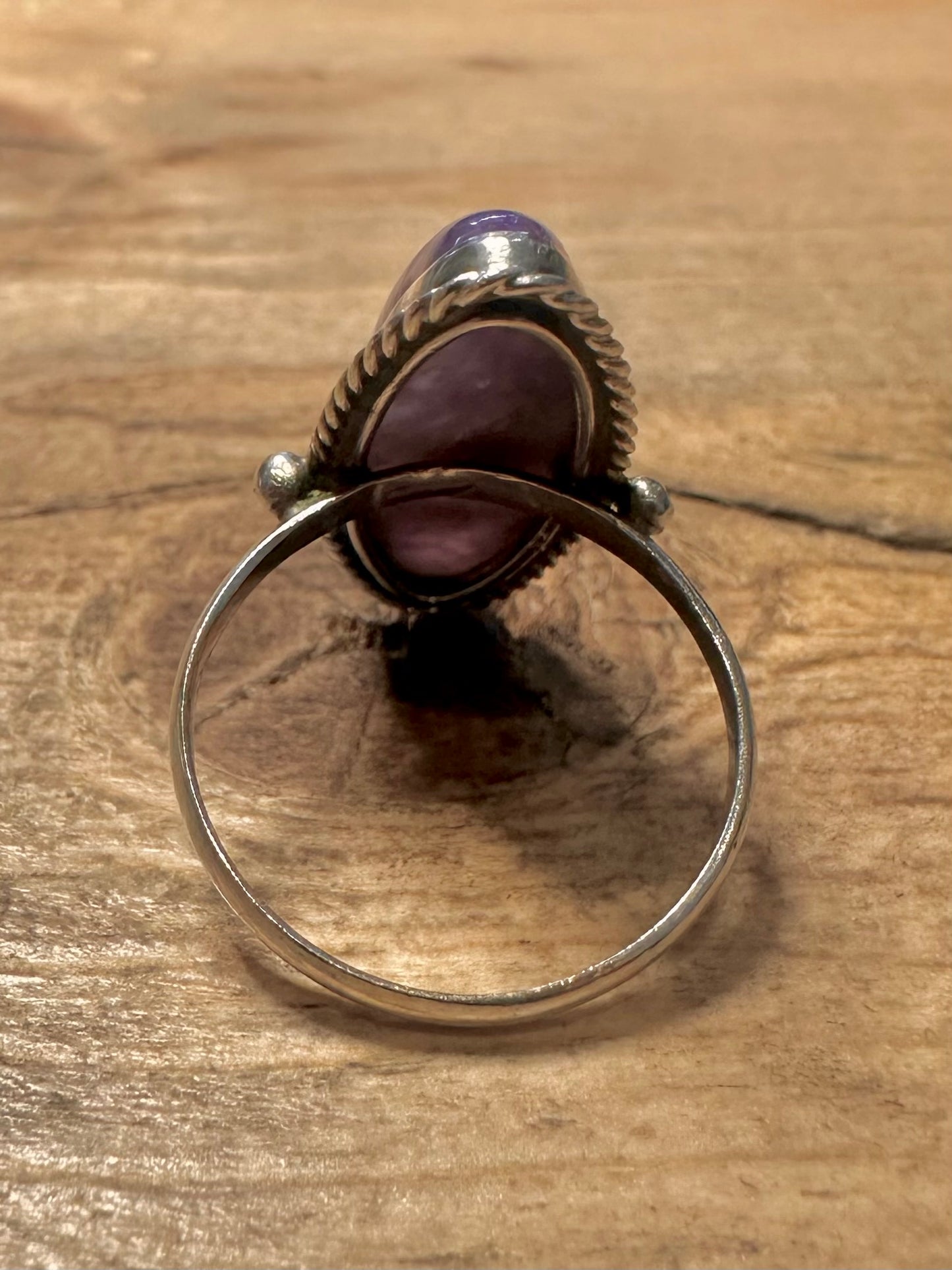 Vintage Charoite Elongated 925 Silver Size N Ring