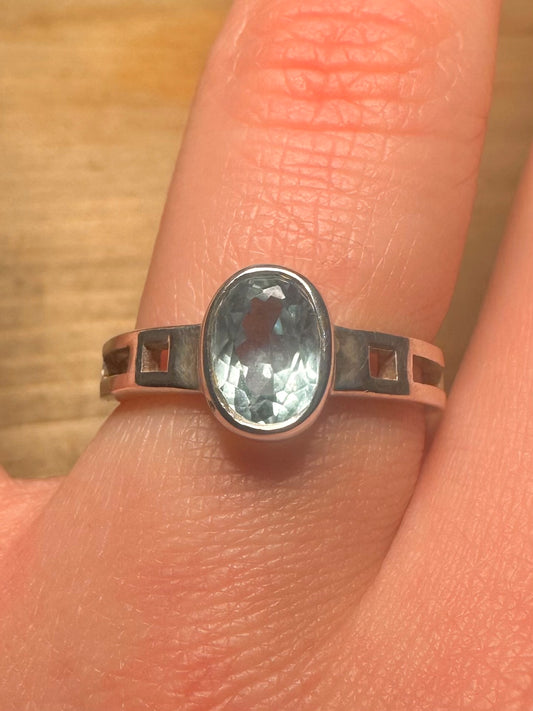 Modern Blue Topaz 925 Silver Size R Ring