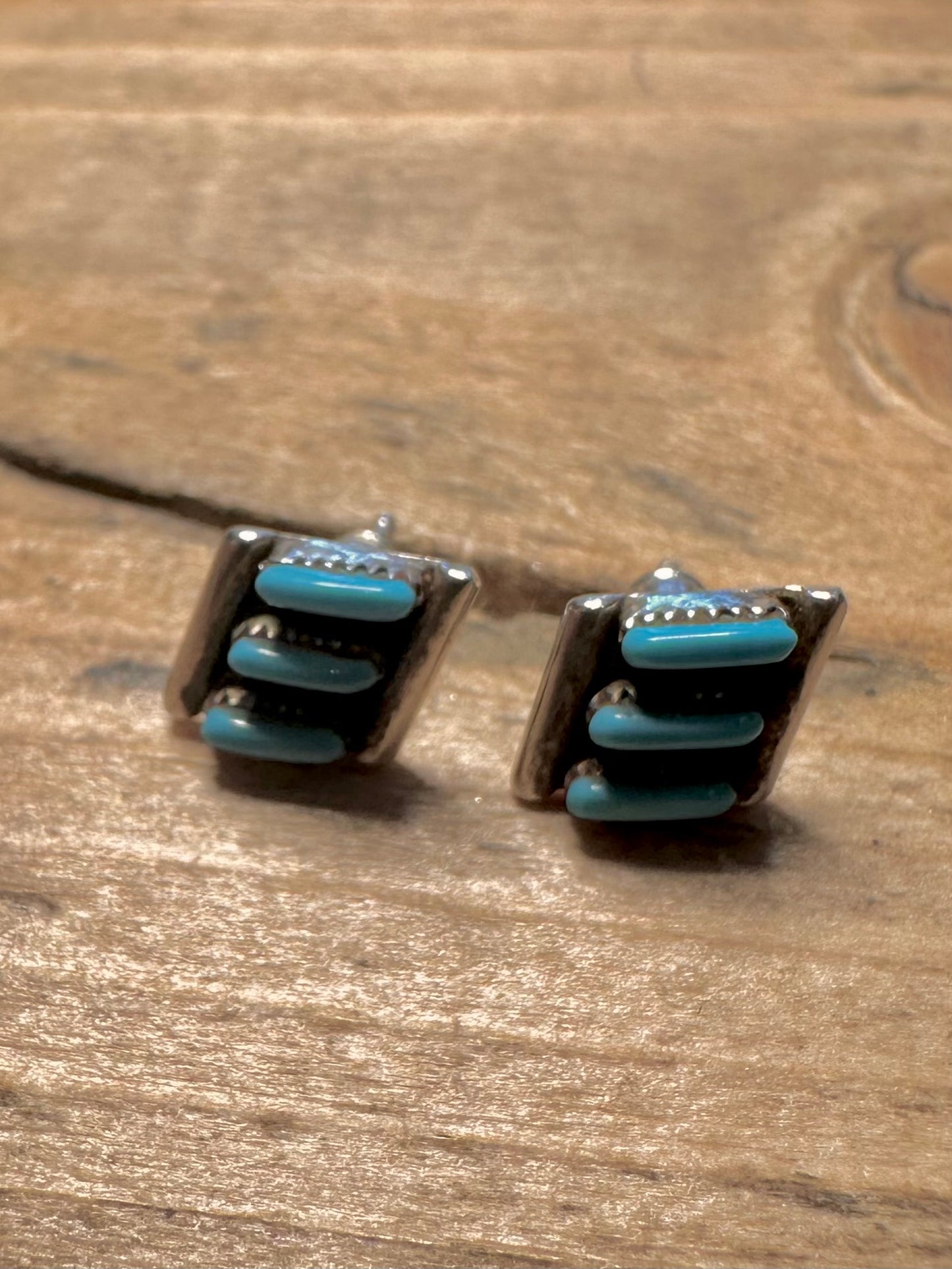 Vintage Zuni Turquoise Small 925 Silver Stud Earrings