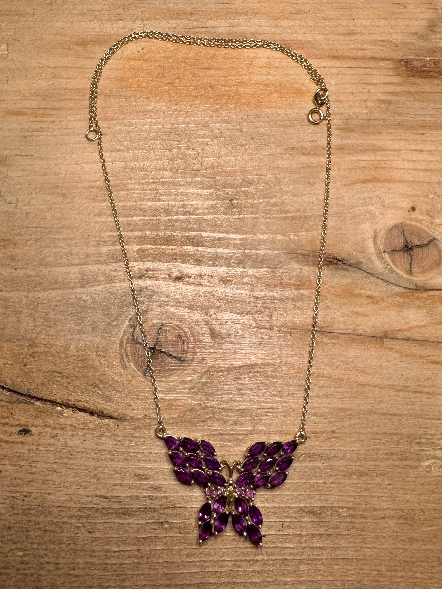 Vintage Amethyst Butterfly Gold on 925 Silver 18 inch Necklace