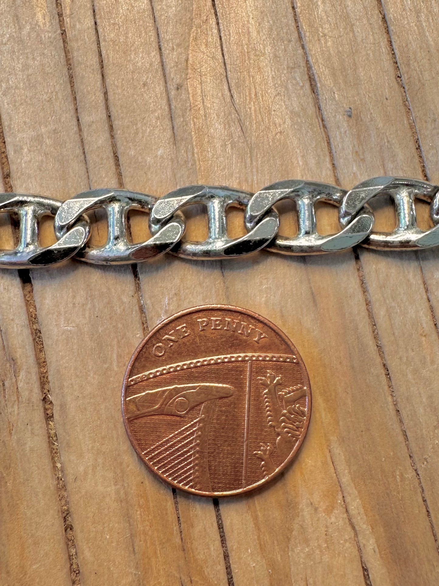 Vintage Anchor Link Italy 925 Silver 8 inch Bracelet