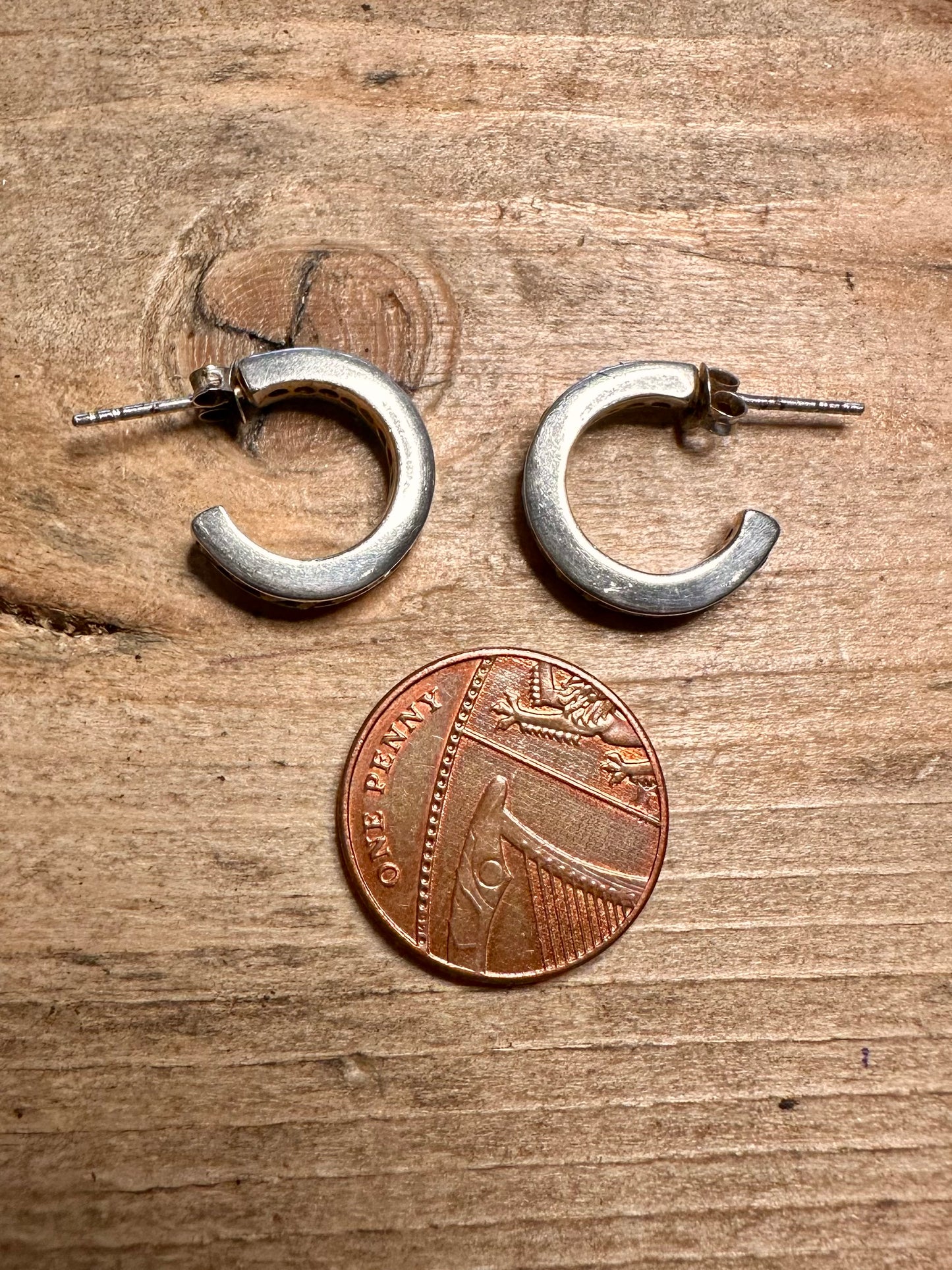 Vintage CZ Half Hoops 925 Silver Earrings