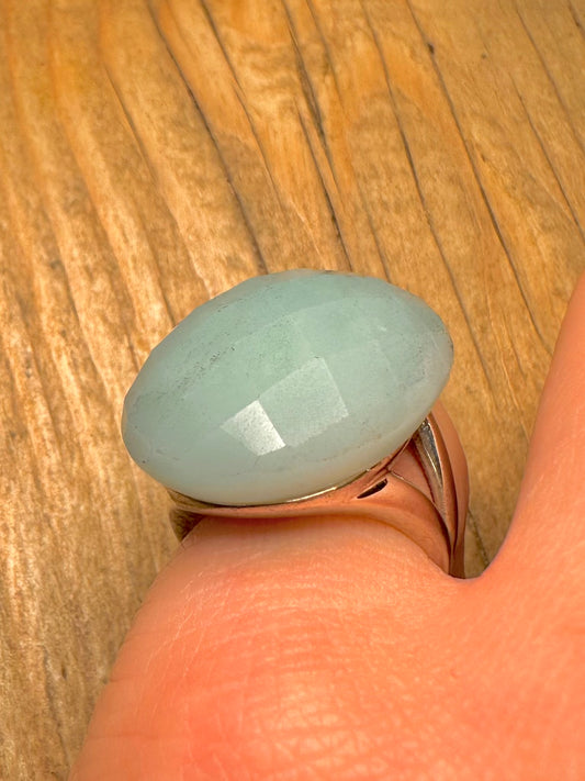 Modern Faceted Large Blue Stone 925 Sterling Silver Size K Ring