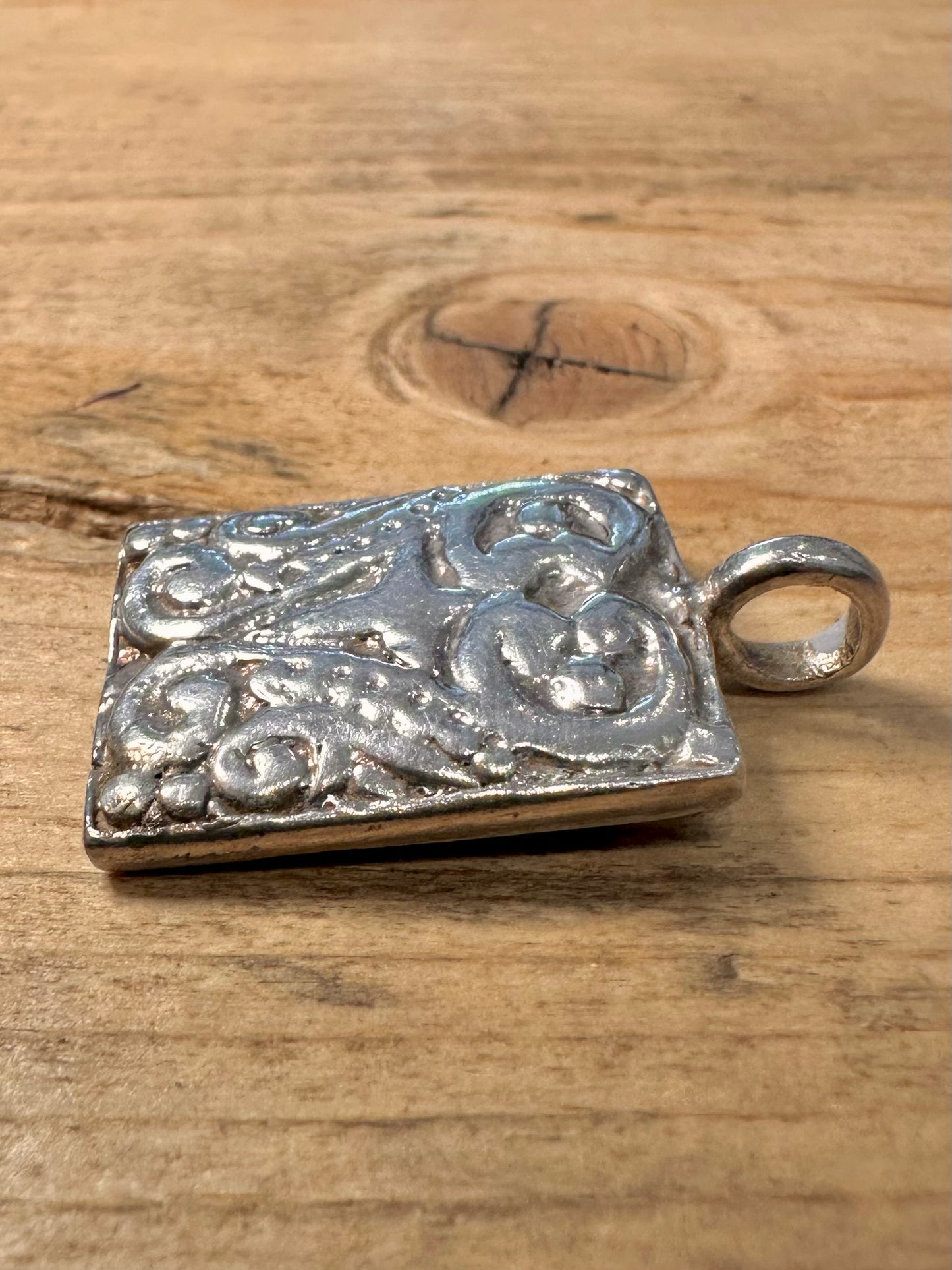Vintage Engraved Rectangle 925 Silver Pendant
