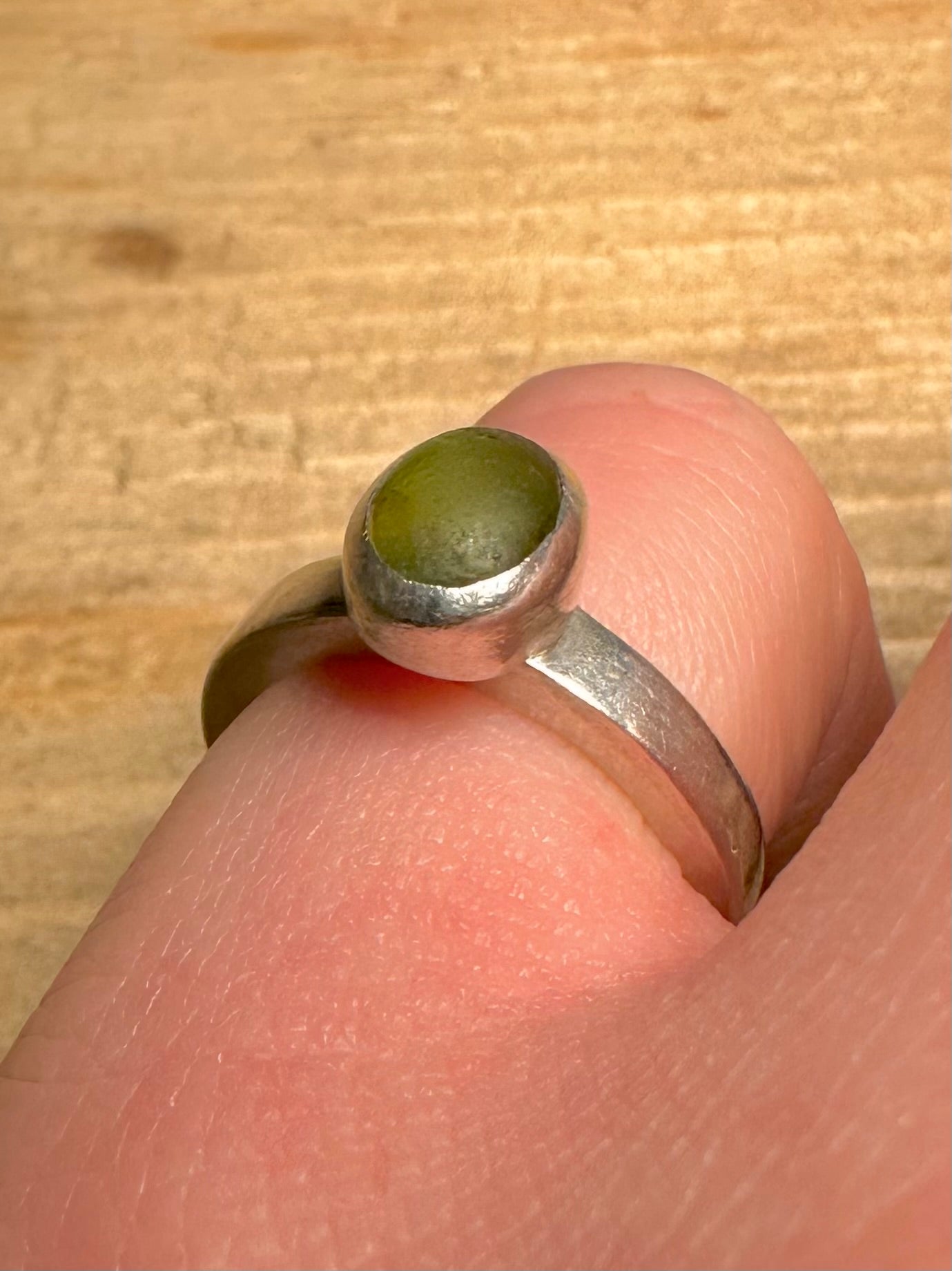 Modernist Green Stone 925 Silver Size K Ring