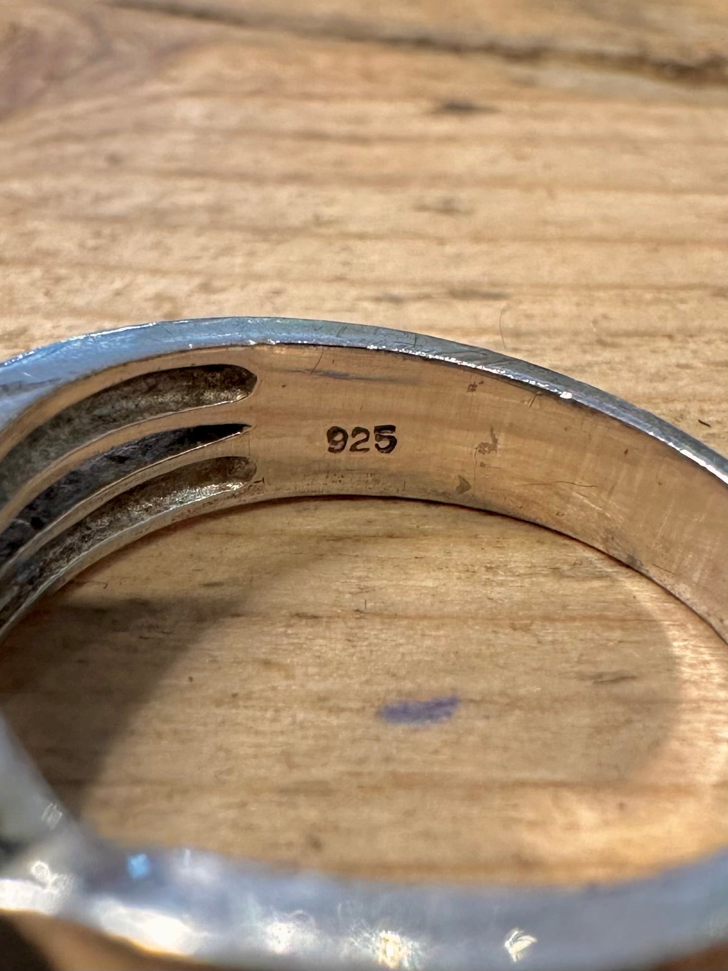 Vintage Diamond Overlapping Band 925 Silver Size P Ring