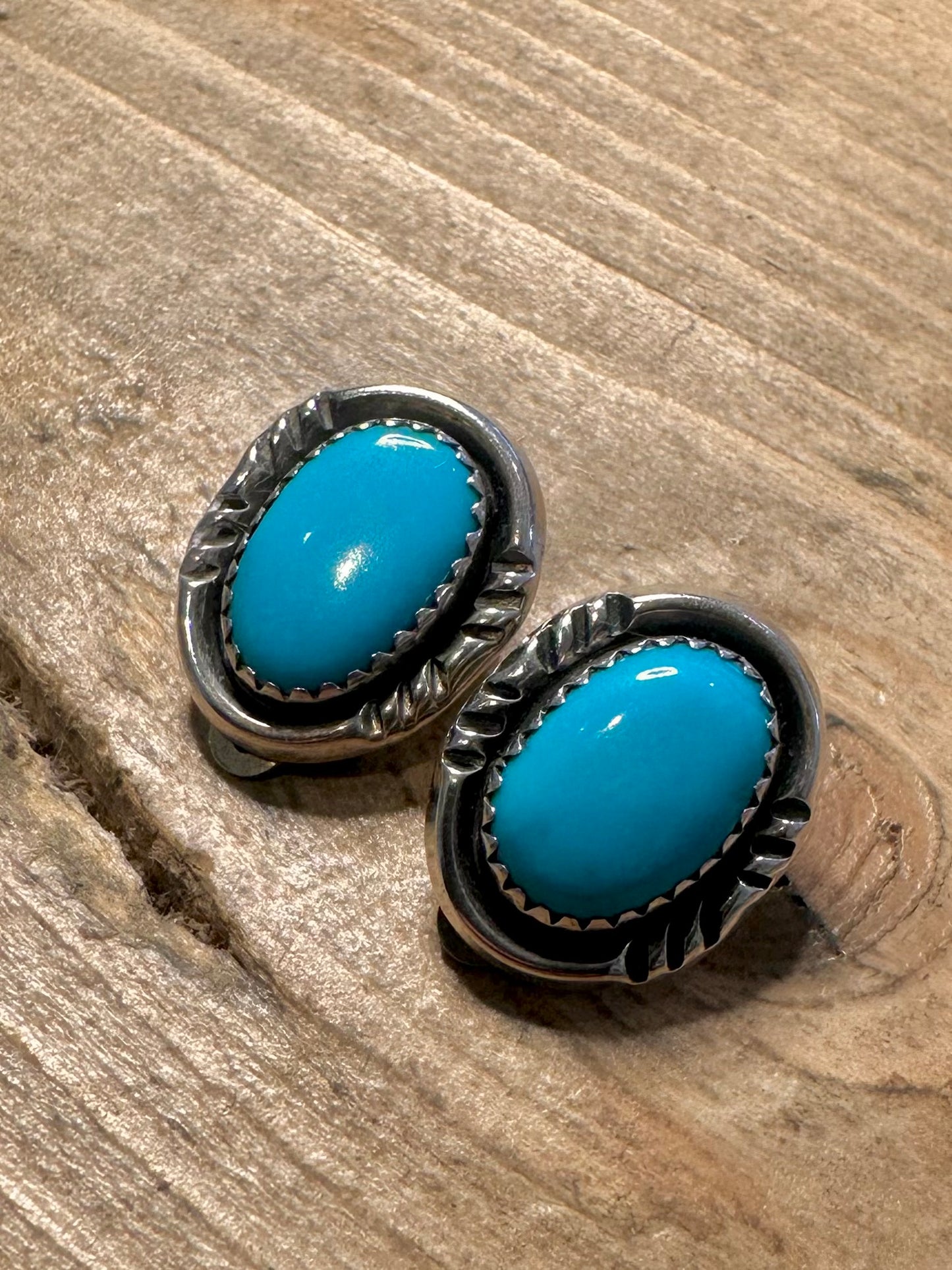 Vintage Native American RB Turquoise 925 Sterling Silver Clip on Earrings