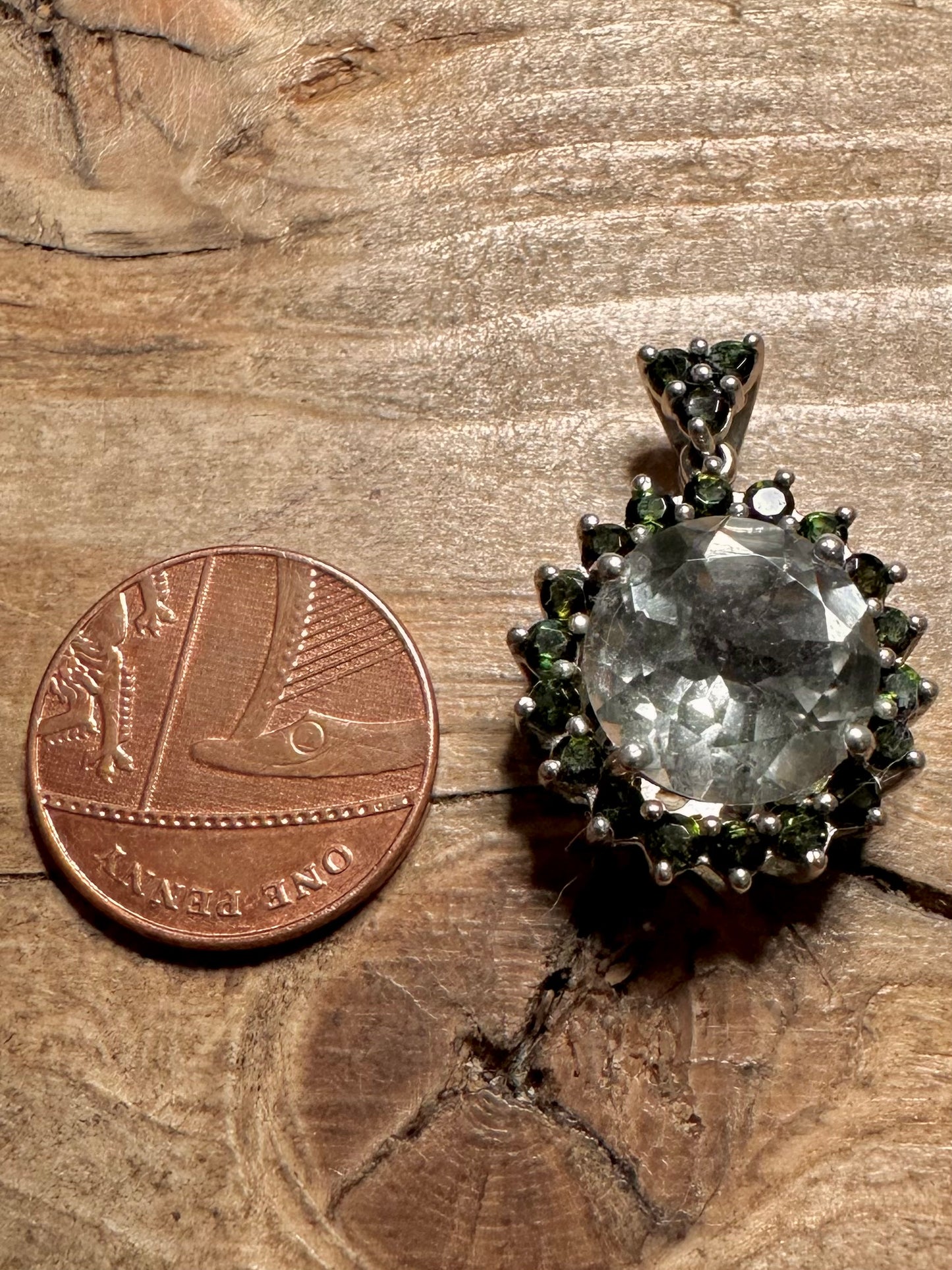 Vintage Quarts and Green Stone 925 Silver Pendant
