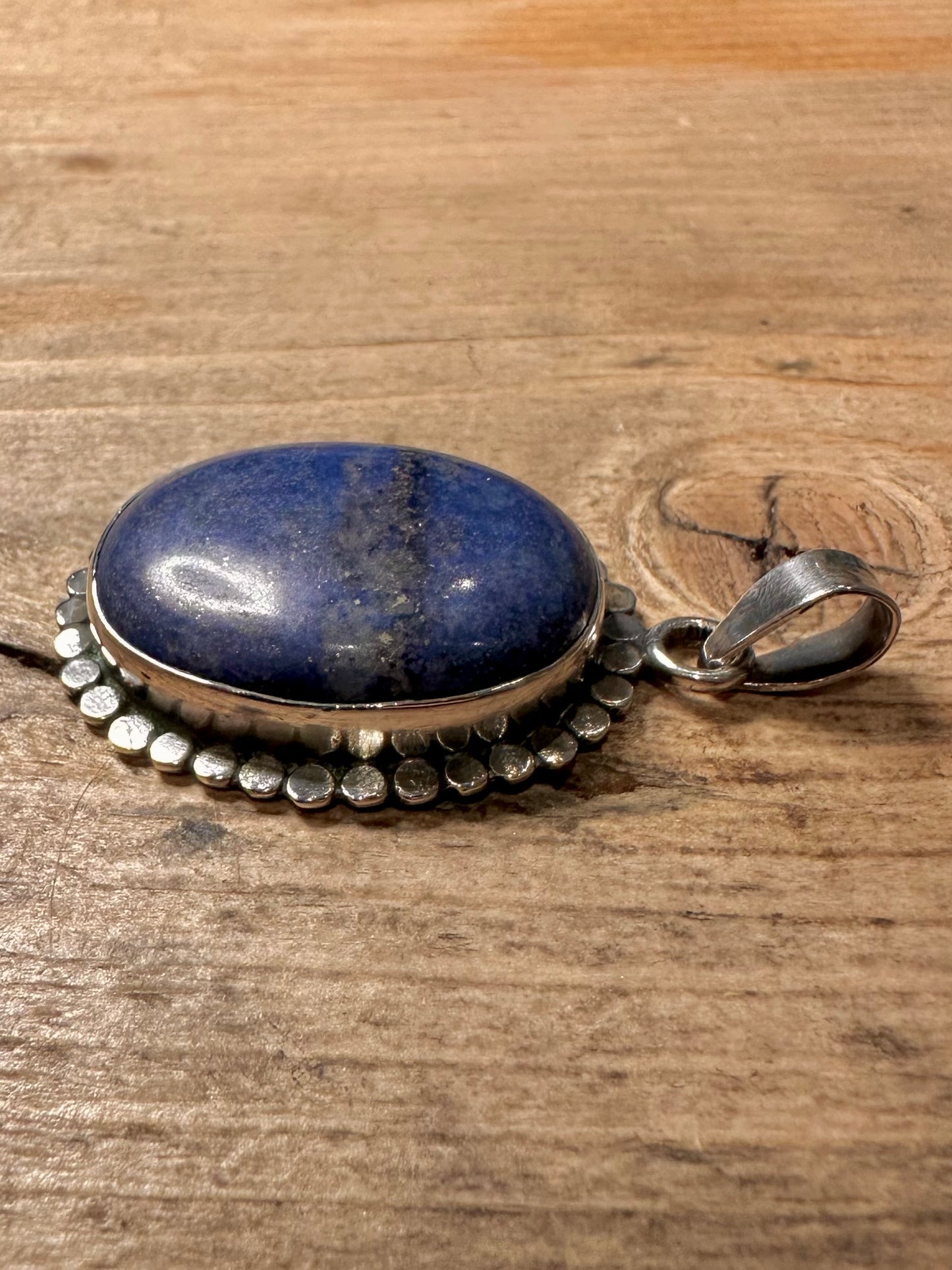 Vintage Oval Lapis Ornate 925 Silver Pendant