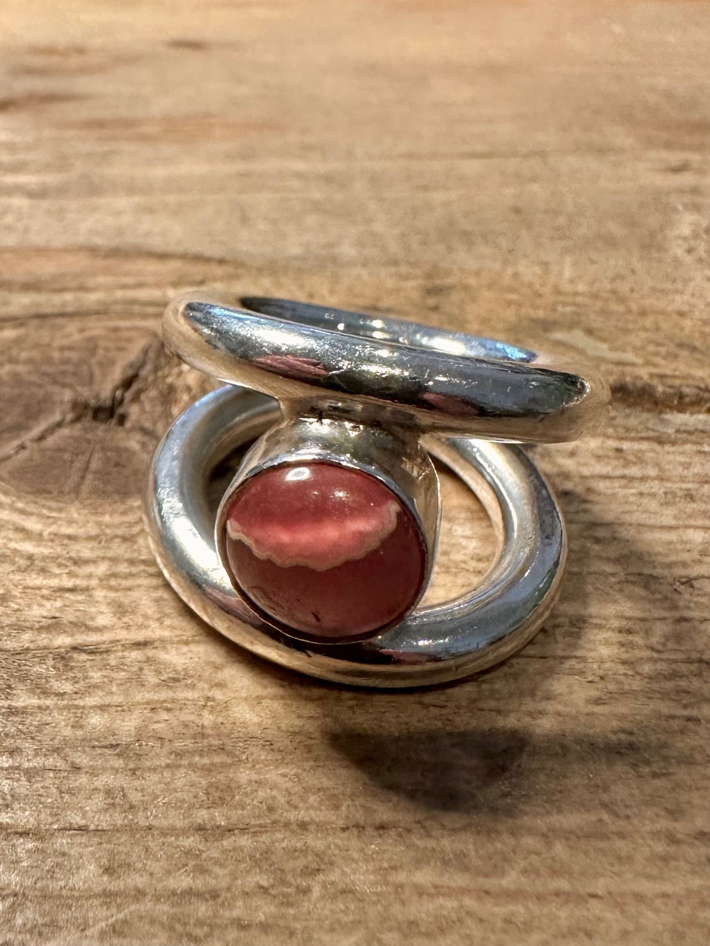 Modernist Chunky Red White Stone 925 Silver Size N1/2 Ring