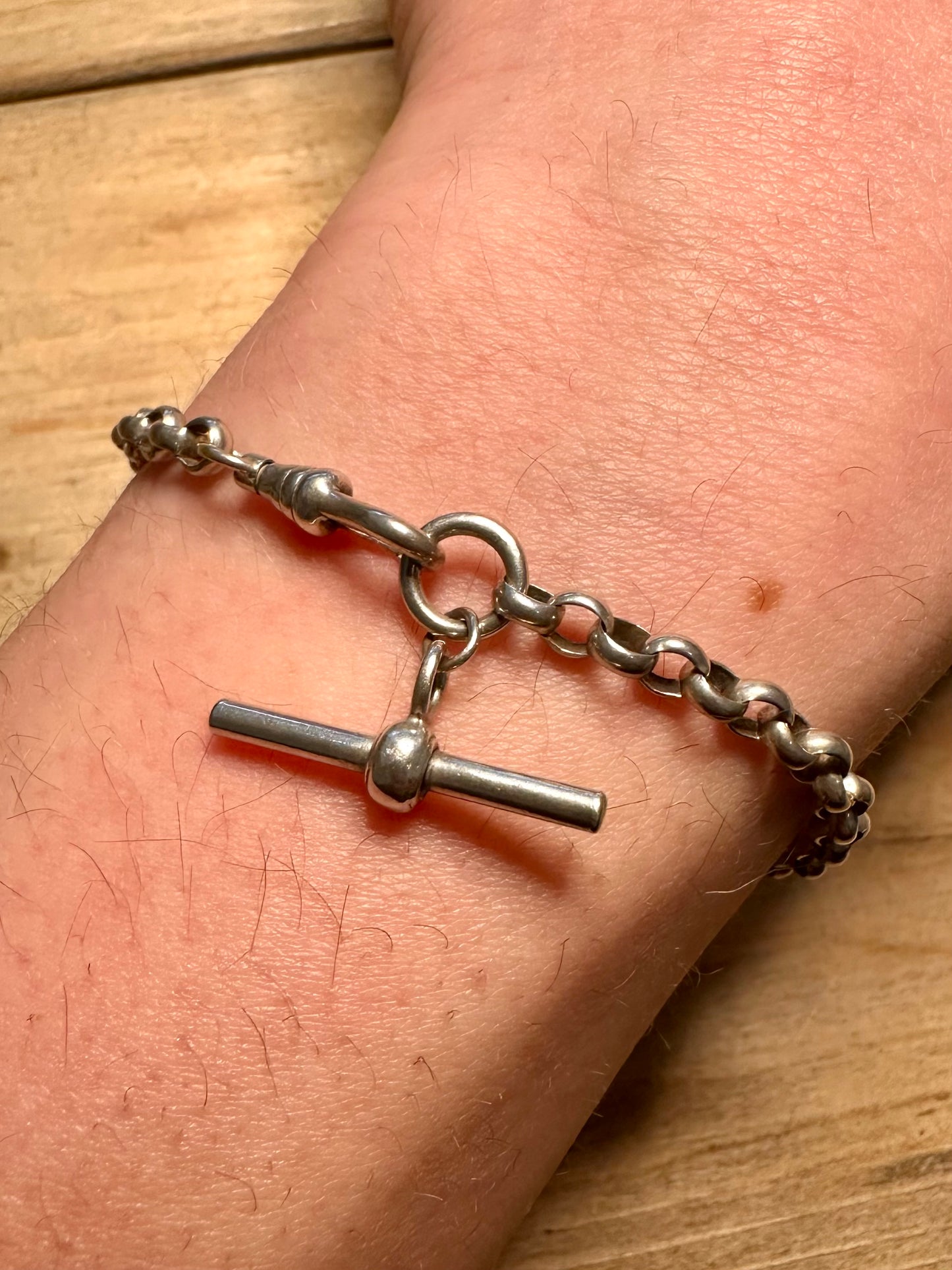 Vintage Belcher Chain T Bar Albert Clasp 925 Silver 7.5 inch Bracelet