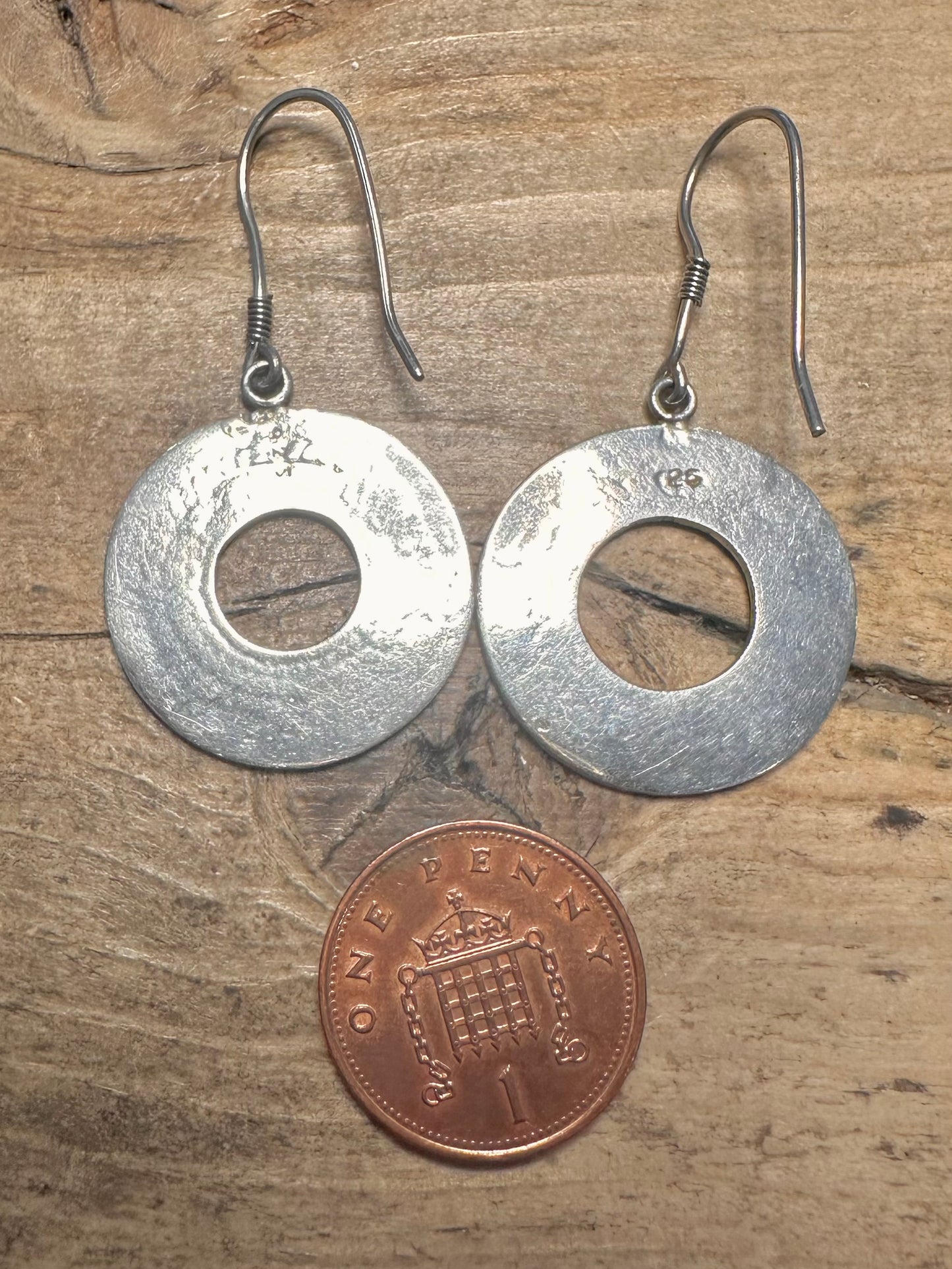 Vintage Large Tribal Circle 925 Silver Earrings