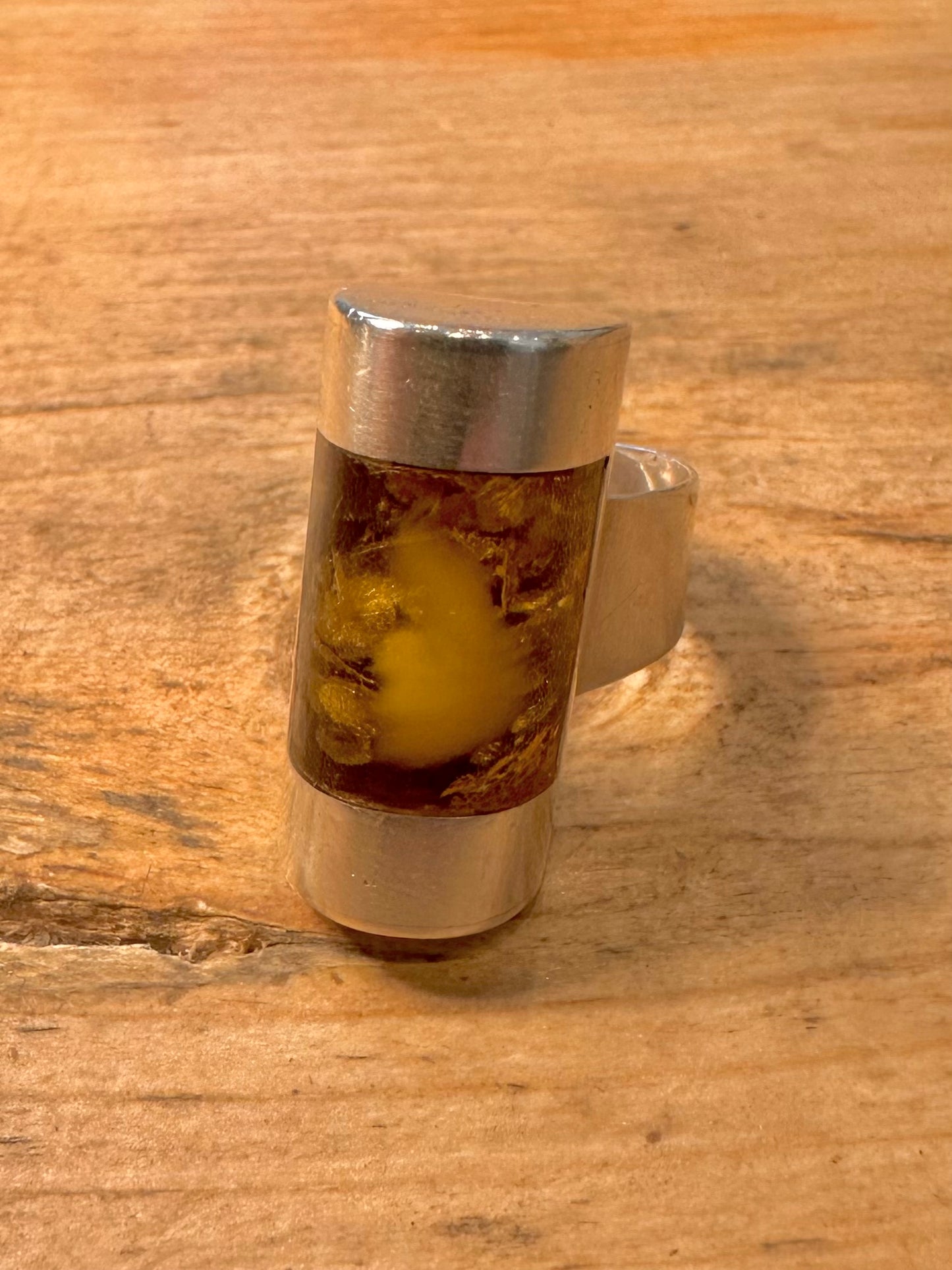 Modernist Amber Bar 925 Silver Size O1/2 Adjustable Ring