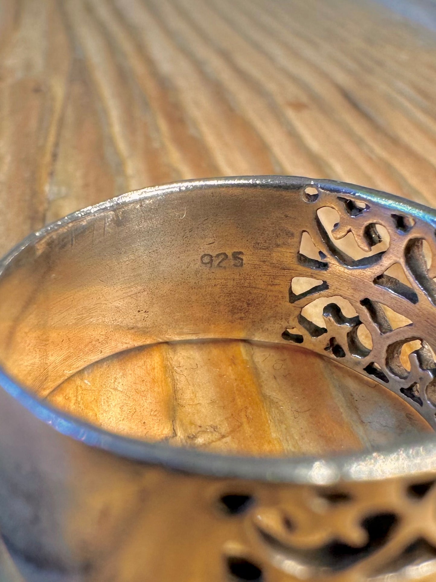 Wide Filigree Band 925 Sterling Silver Size V1/2 Ring
