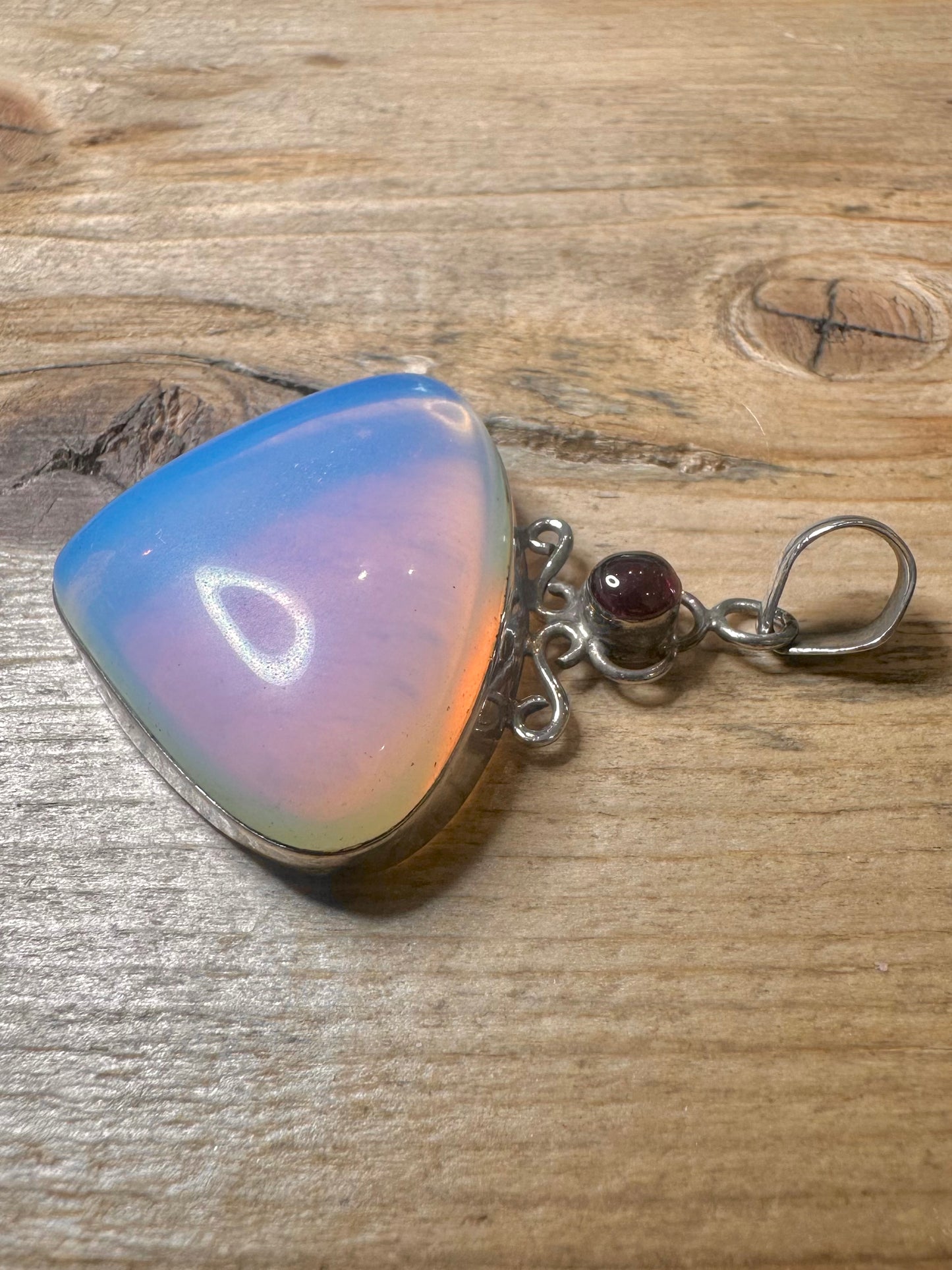 Vintage Opalite and Garnet 925 Silver Pendant