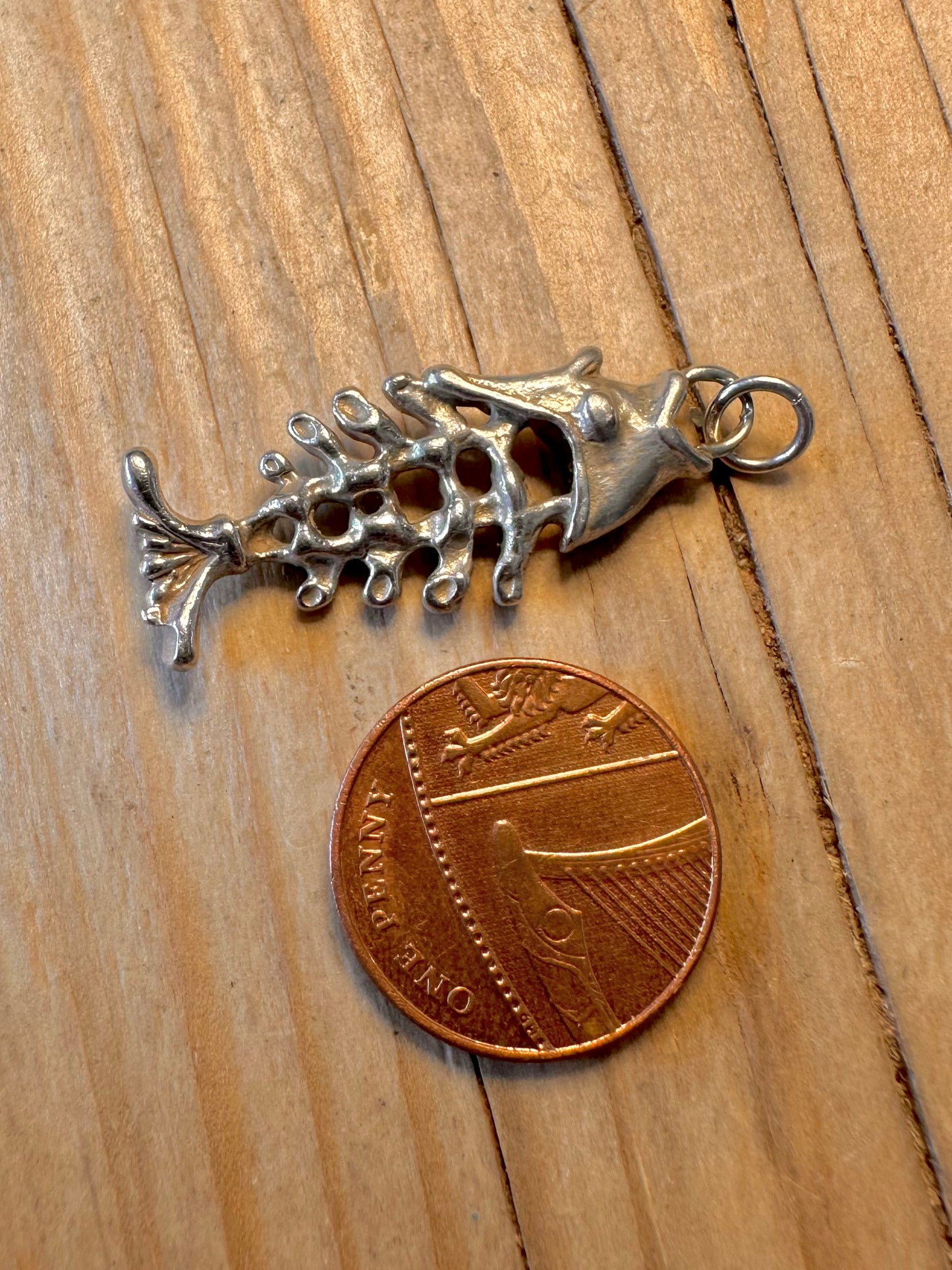 Vintage Fish Skeleton 925 Silver Pendant