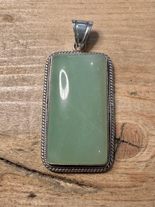 Vintage Prehnite Rectangle 925 Silver Pendant
