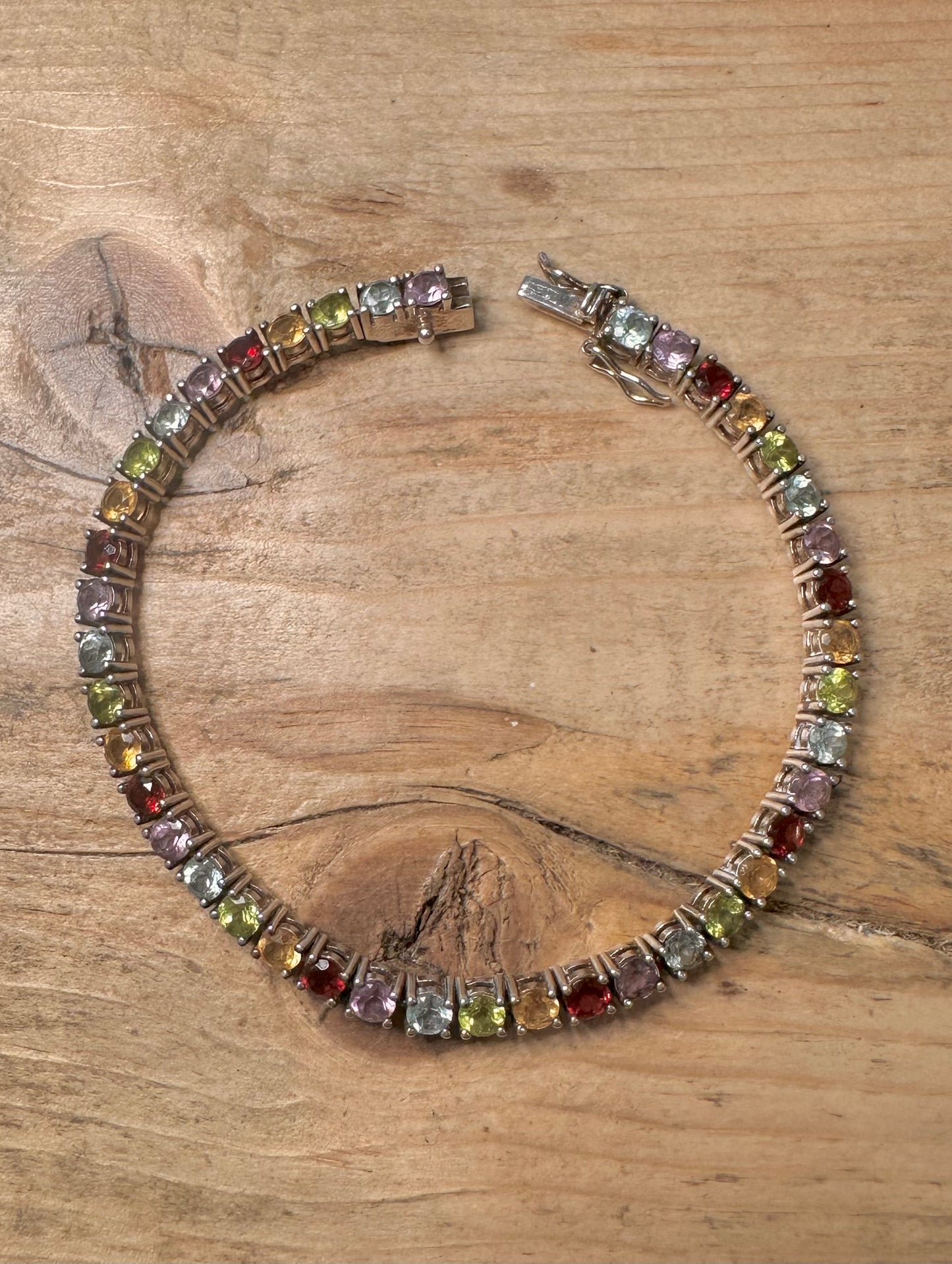 Modern 2004 Multi Gemstone Tennis 925 Silver Bracelet
