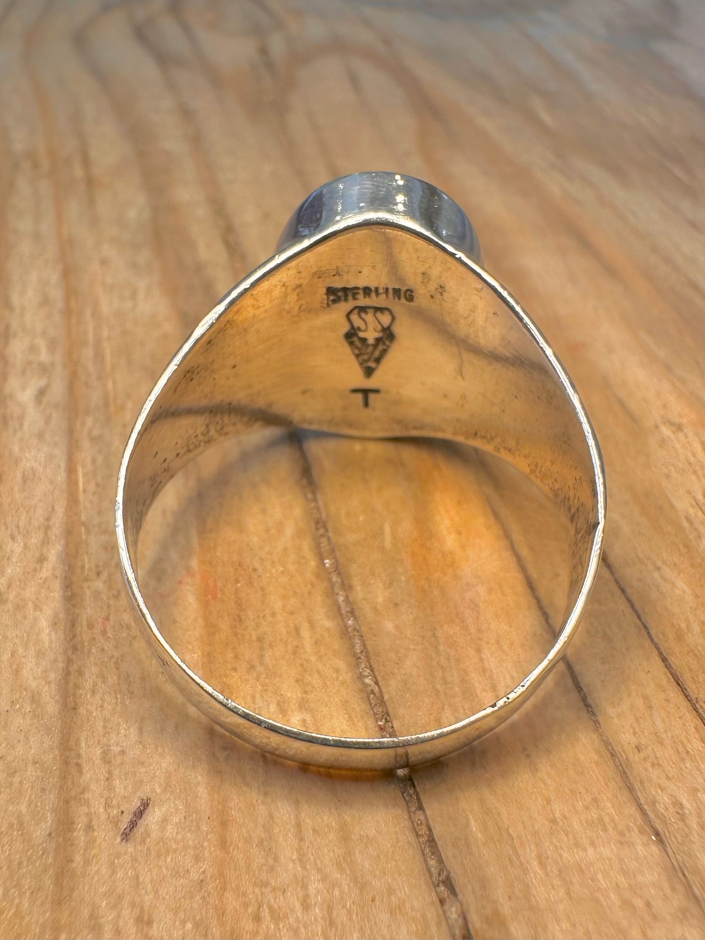 Vintage Native American Mosaic Inlay Signet 925 Sterling Silver Maker SS Size Z+3 1/2 Ring