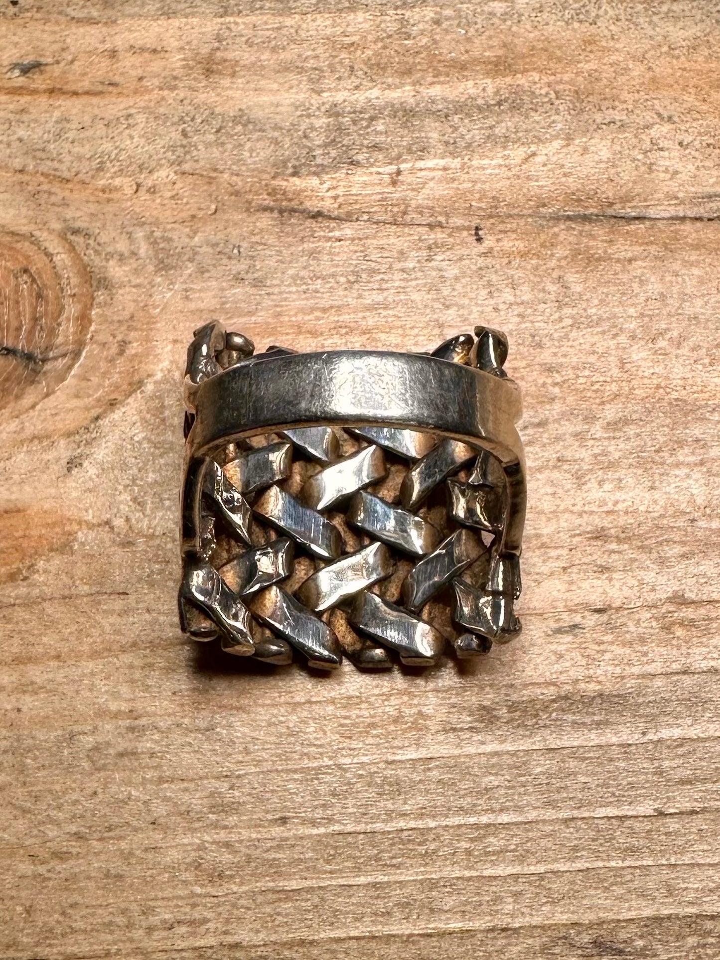 Abstract Braided Square 925 Silver Size N Ring