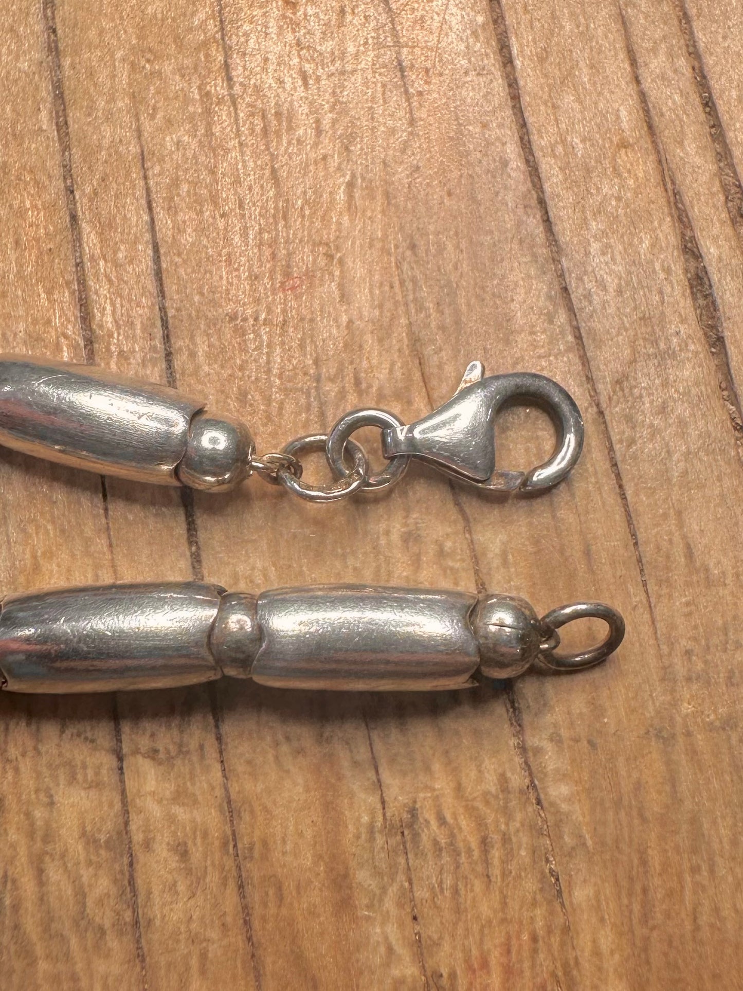 Abstract Pipe Bead Chain 925 Sterling Silver 7.8 Inch Bracelet
