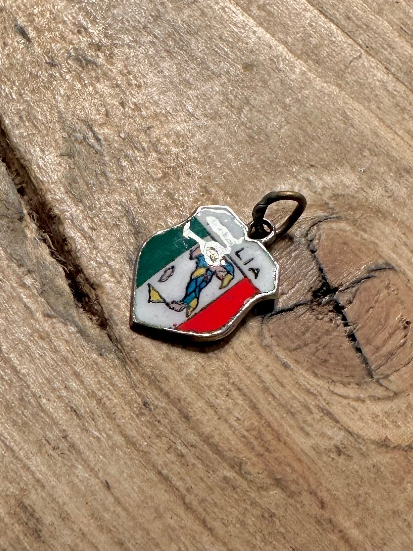 Vintage Italia Enamel Crest 925 Silver Charm Pendant