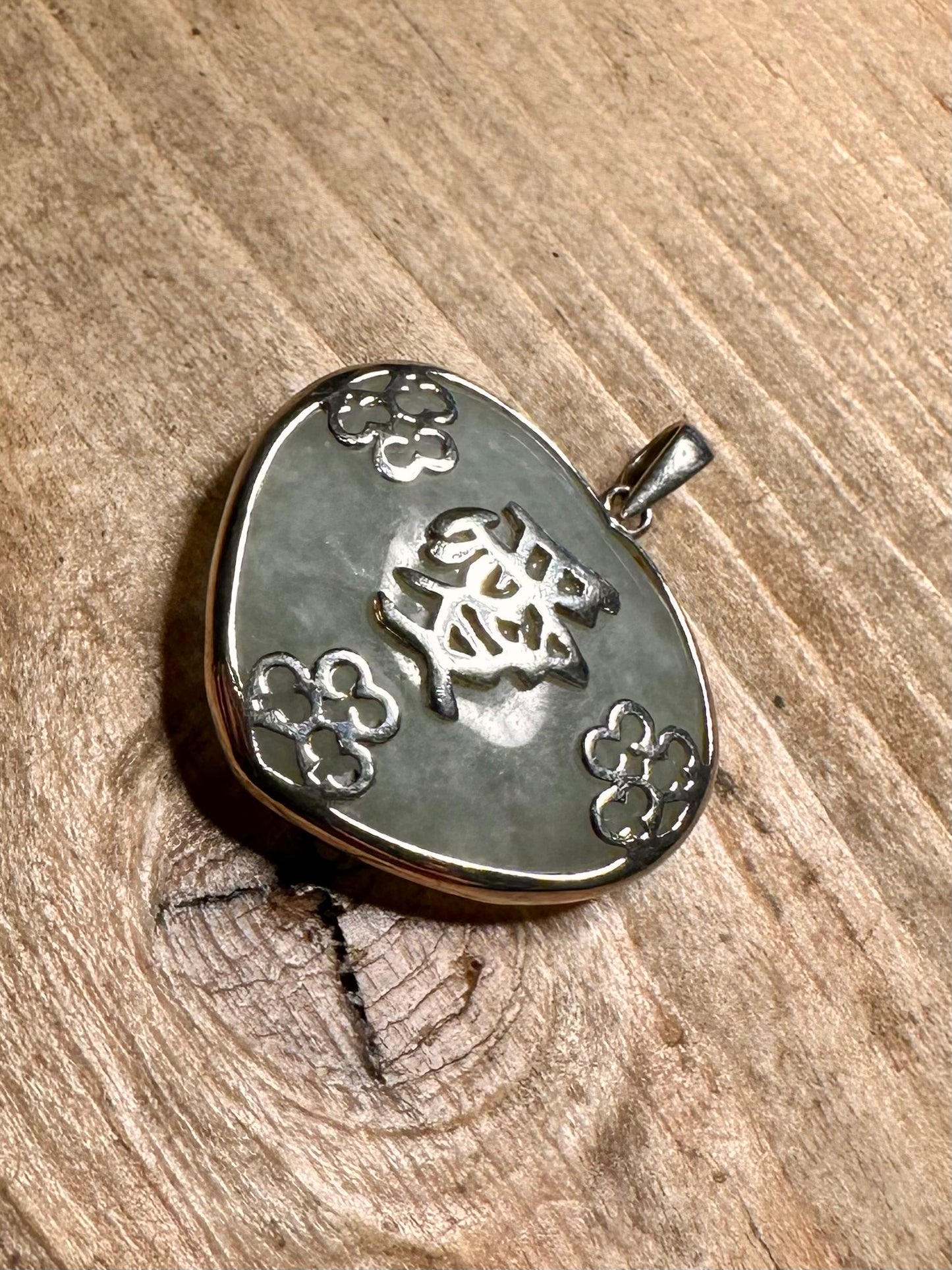 Vintage Heart Jade Chinese 925 Silver Pendant