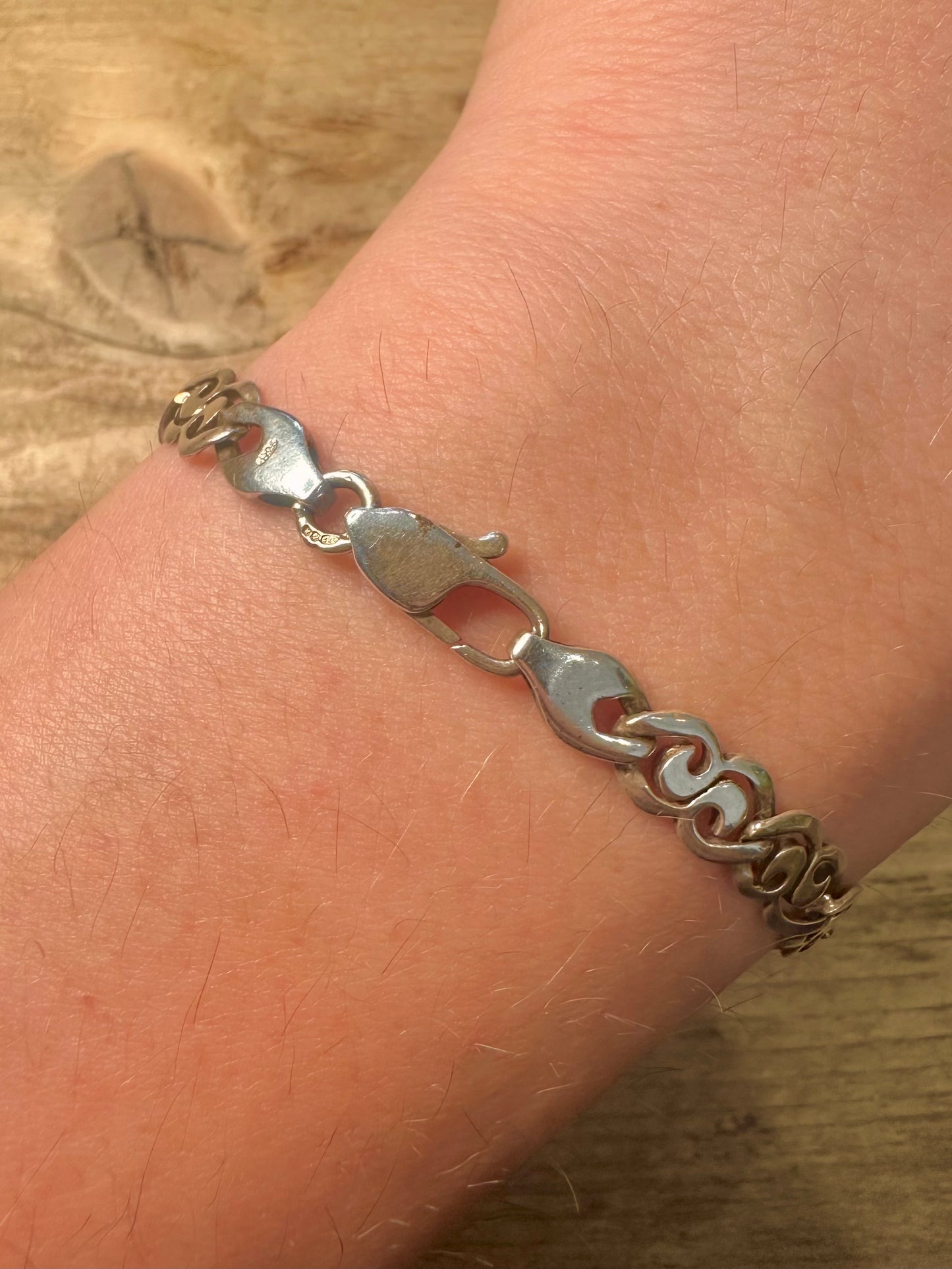 Vintage 1991 Swirl Link 925 Silver 7.4 inch Bracelet