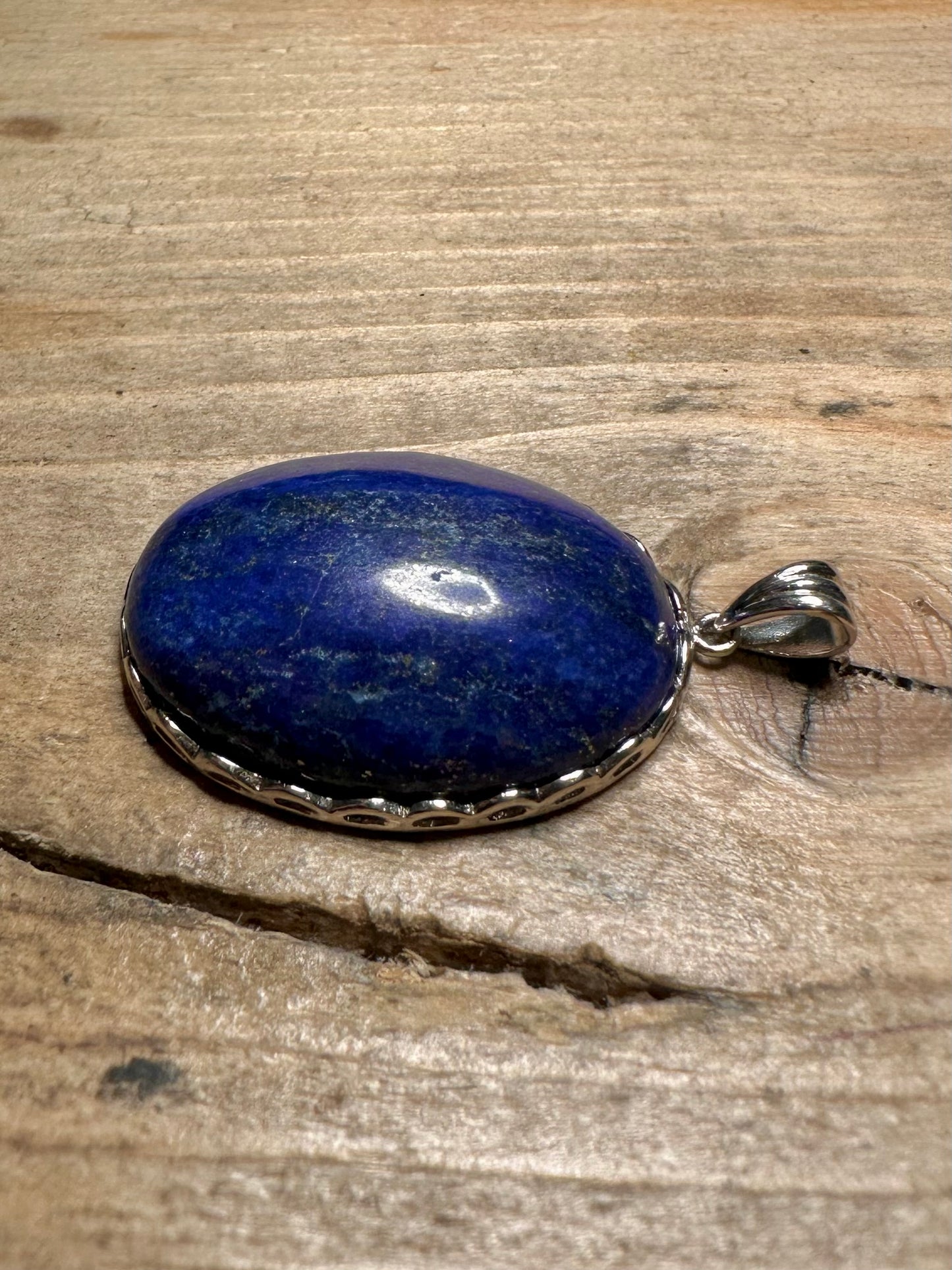 Vintage Oval Lapis 925 Silver Pendant