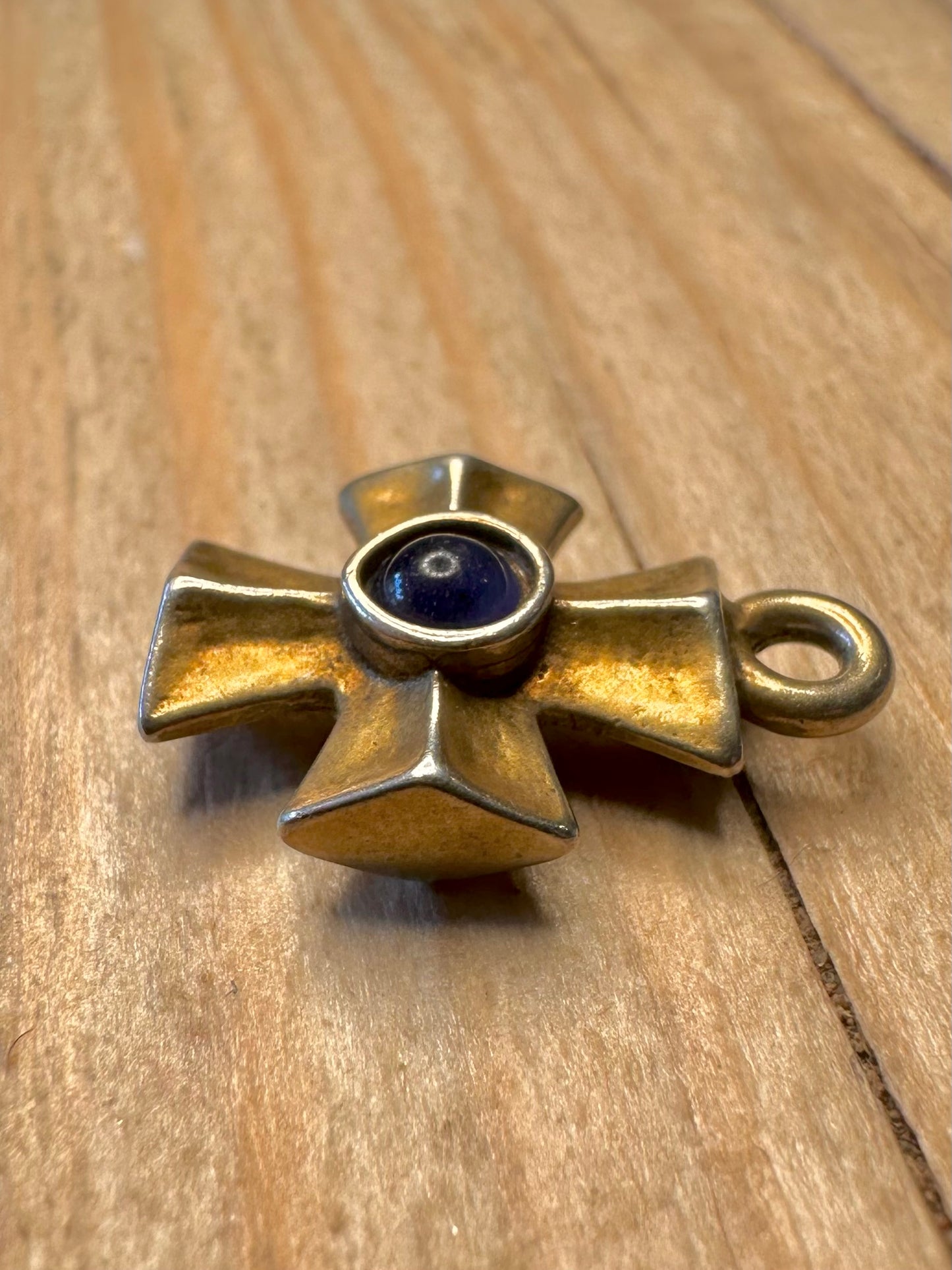 Vintage 1994 Maltese Cross Lapis Gold on 925 Sterling Silver Pendant