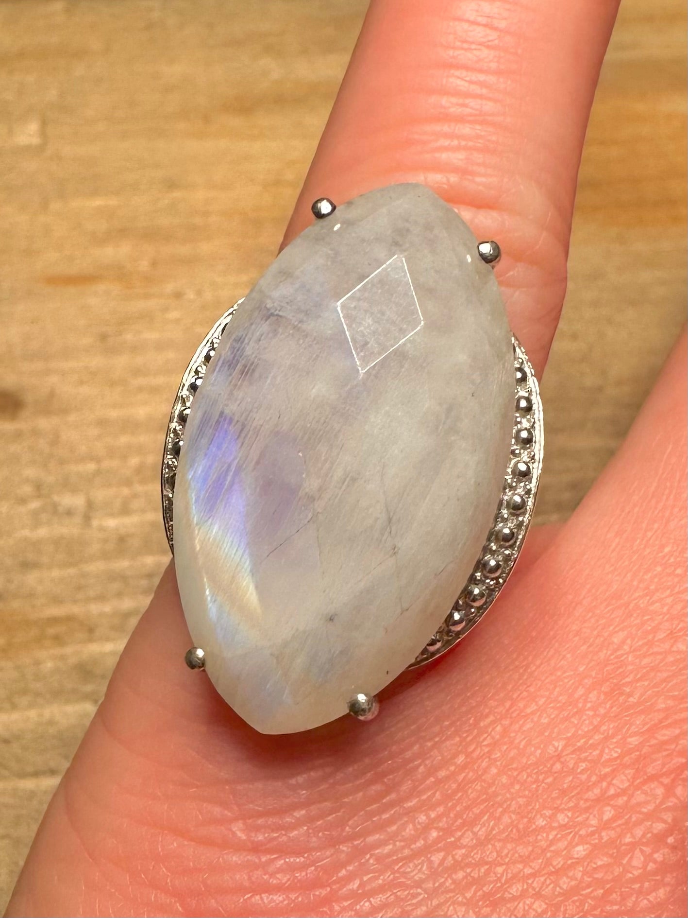 Modernist Large Moonstone 925 Silver Size N1/2 Ring