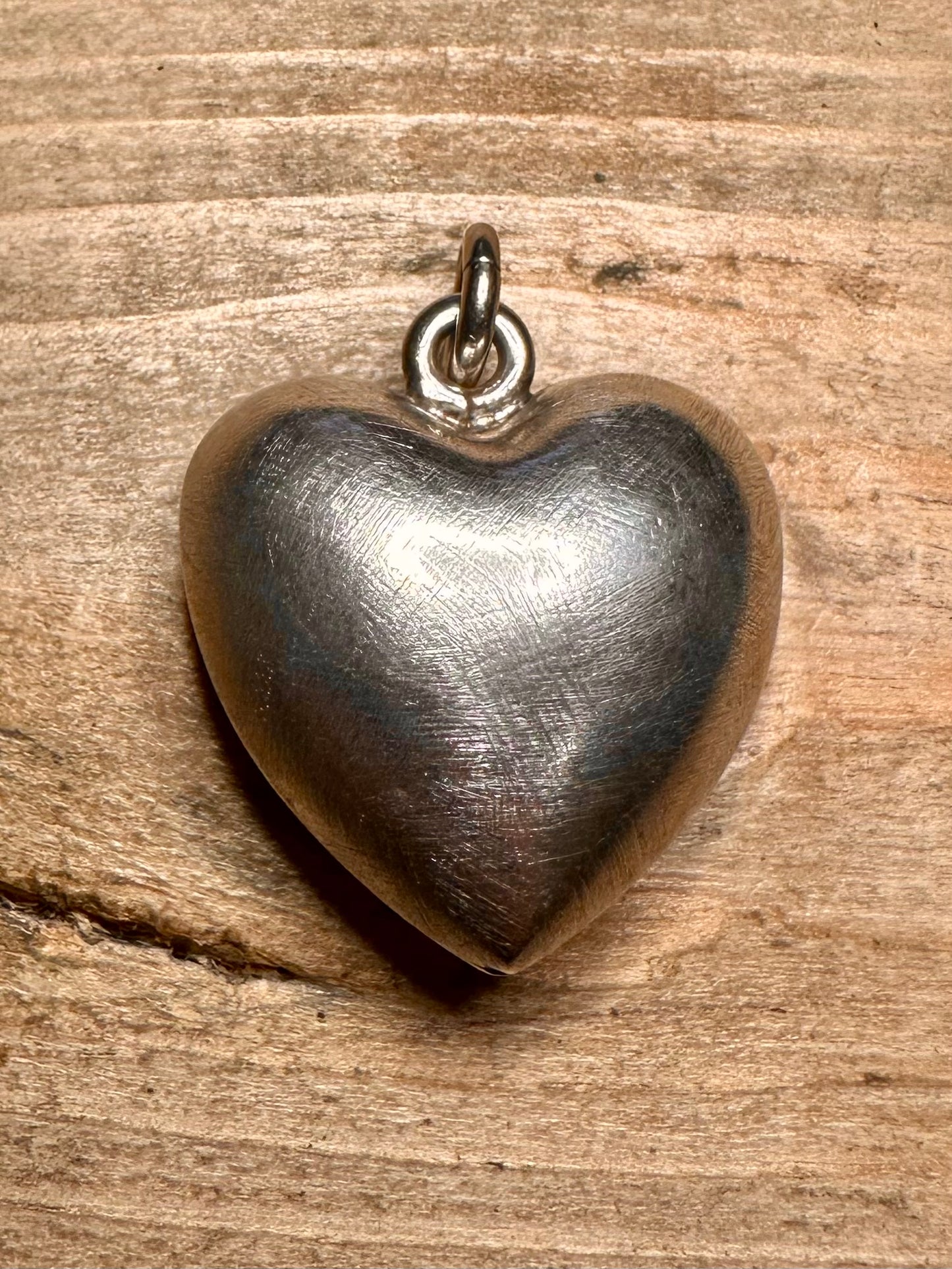 Vintage Large Puff Heart 925 Silver Pendant