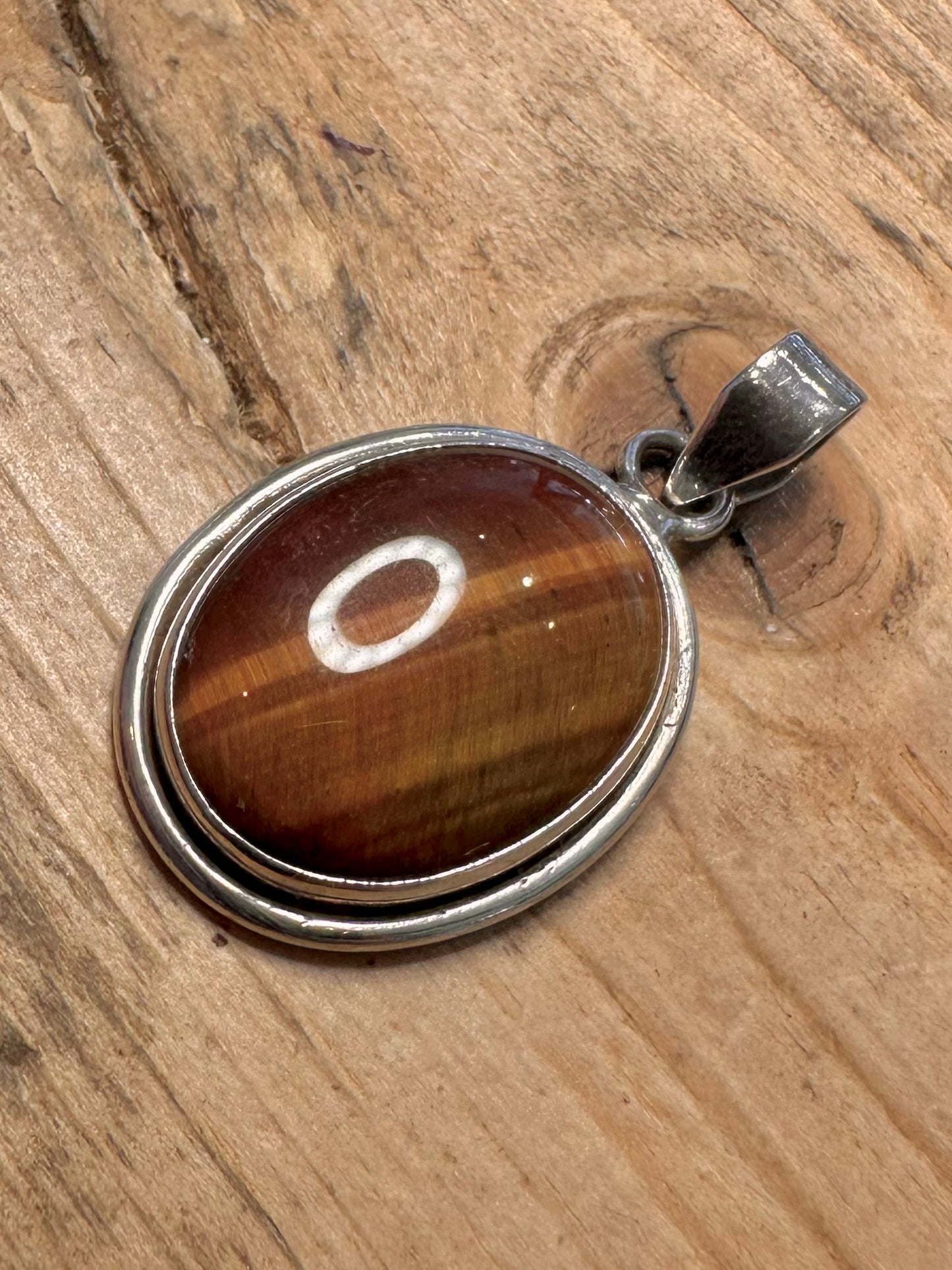 Vintage Tigers Eye Oval 925 Silver Pendant