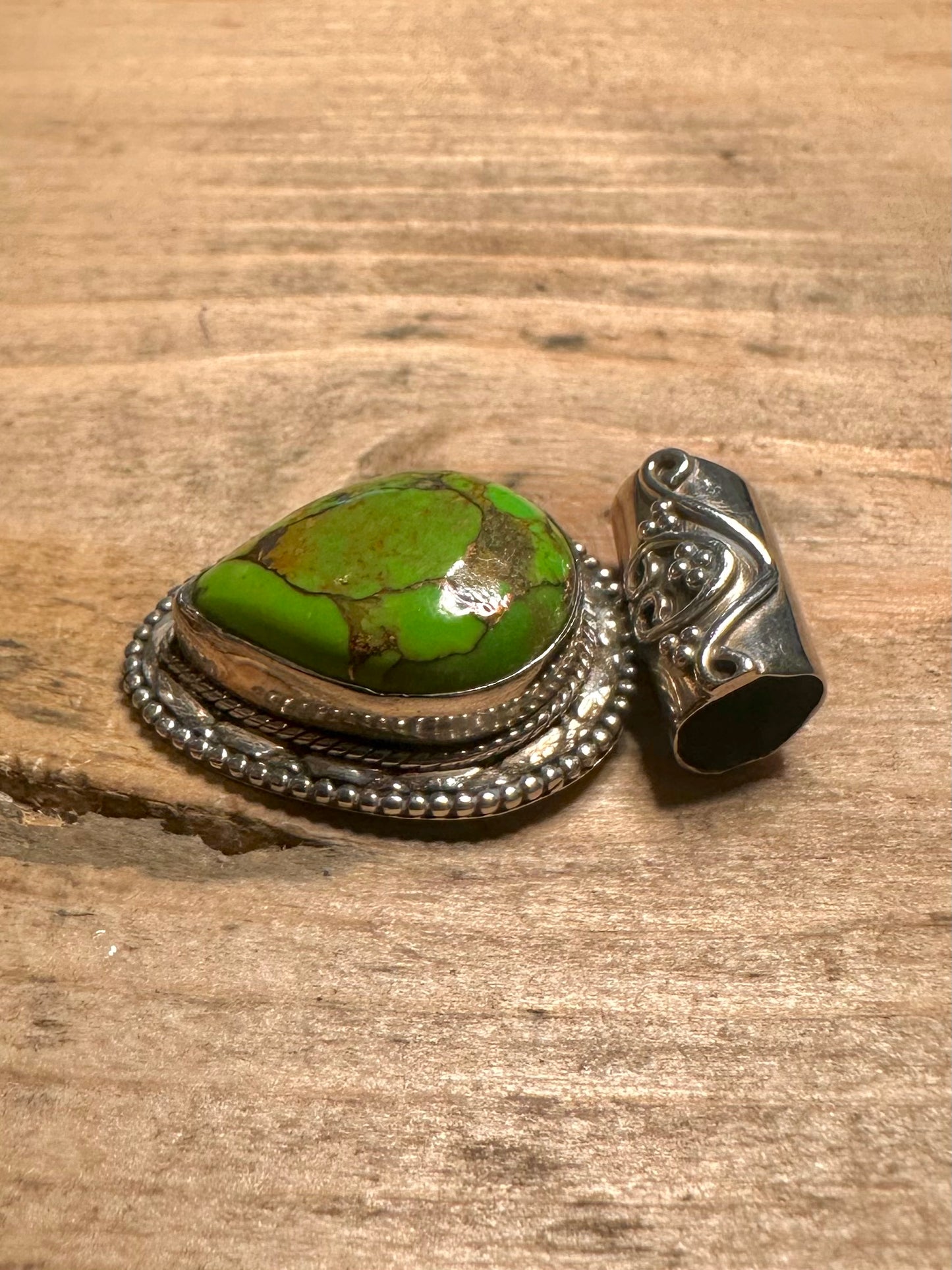 Vintage Green Copper Turquoise 925 Silver Pendant